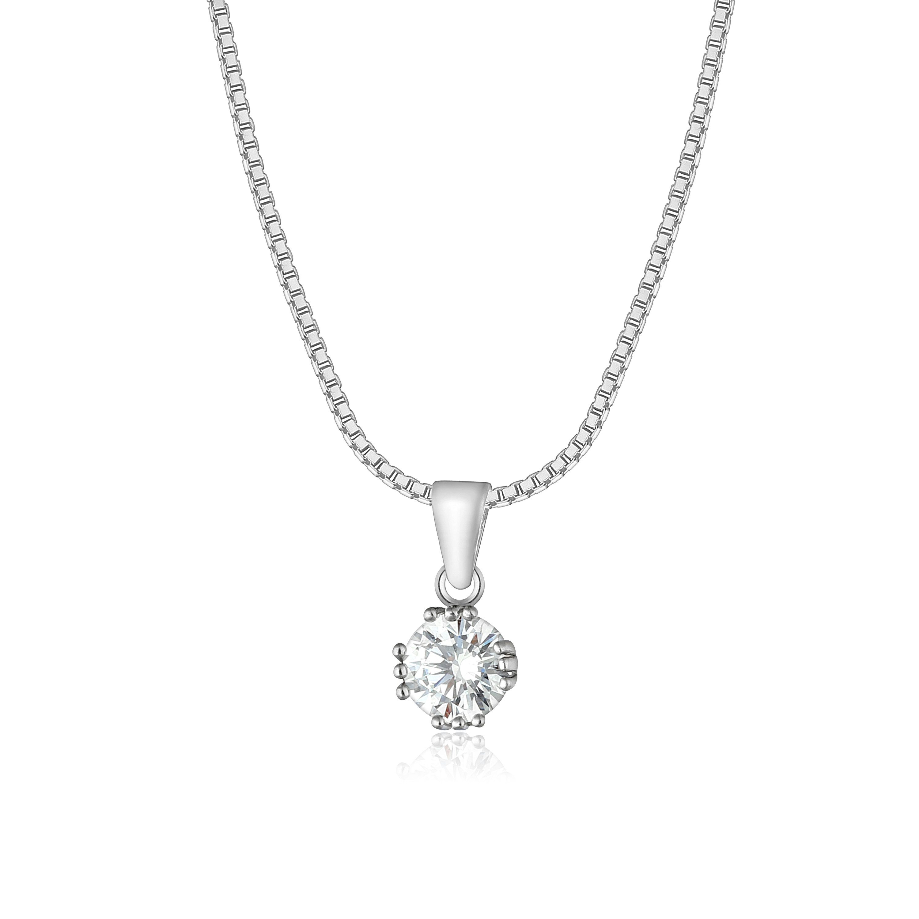 NAHLE Kette mit Anhänger Silberkette Zirkonia Solitär - rhodiniert (inkl. Schmuckbox), rhodiniert- mit Zirkonia