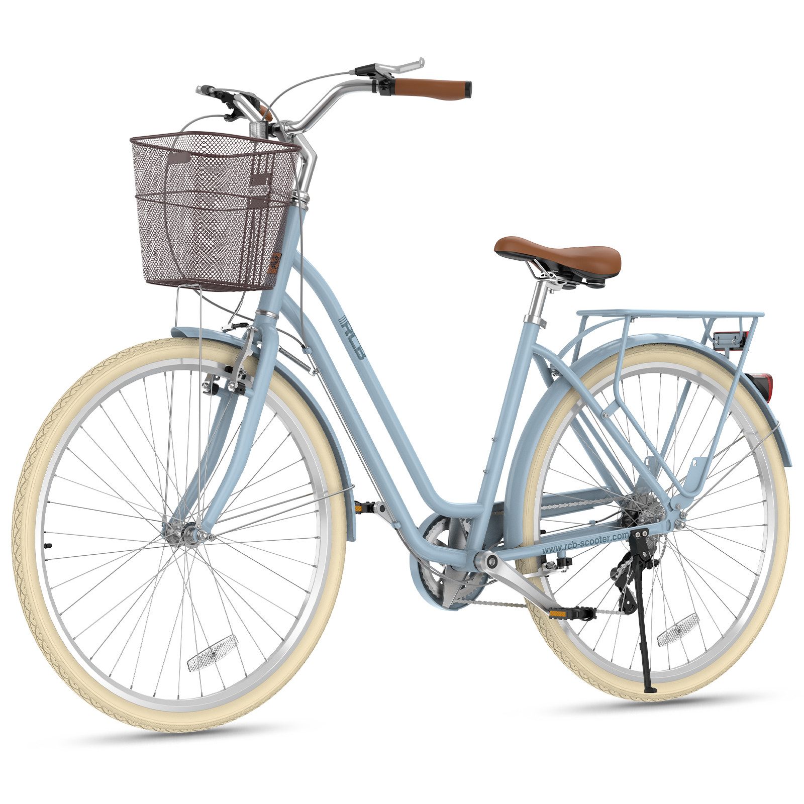 RCB Cityrad GK6 28 Zoll Damenfahrrad mit Aluminiumrahmen, V-Bremsen vorne & hinten, 6 Gang, Kettenschaltung, Fahrradkorb mit 5 kg Traglast und Gepäckträger mit 25 kg Traglast