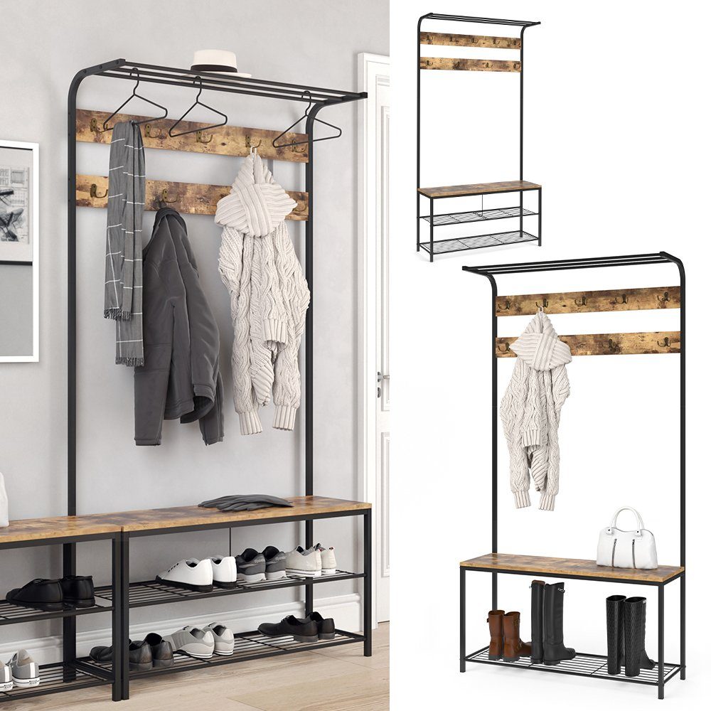 Vicco Garderoben-Set Fyrk, Eiche rustikal/Schwarz, 100 günstig online kaufen