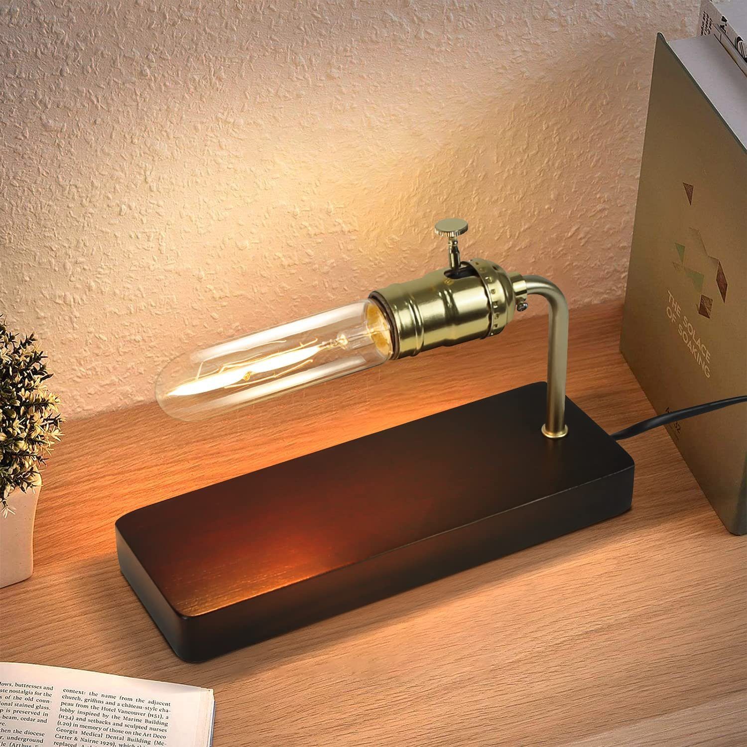 Nettlife Nachttischlampe E27 Steampunk antik aus Metall Holz Industrie mit Schalter, LED wechselbar