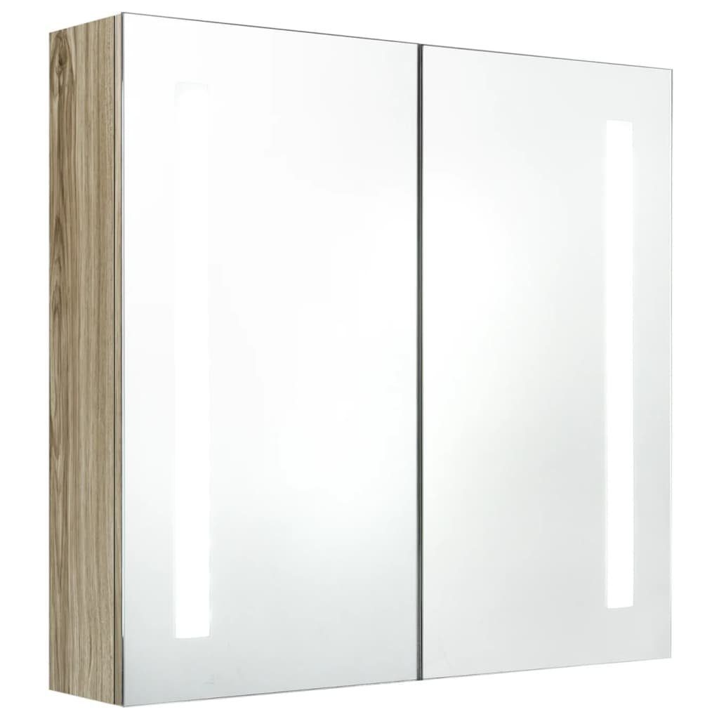 vidaXL Badezimmerspiegelschrank LED-Bad-Spiegelschrank Eichenoptik 62x14x60 cm