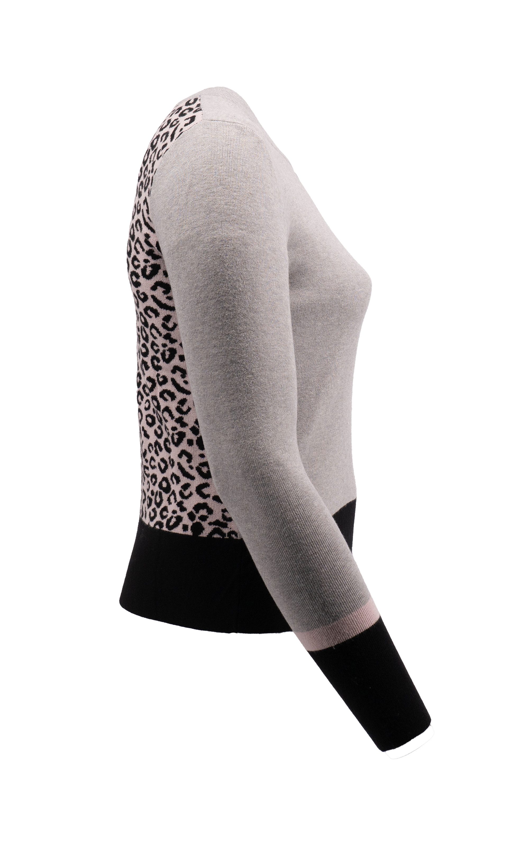 Passioni Strickpullover mit Leoprint und Tasche