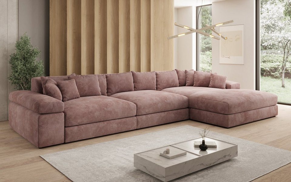Luxusbetten24 Sofa Designer Sofa Bernardo L Maxi in Cord, mit breiter Ottomane, Couch