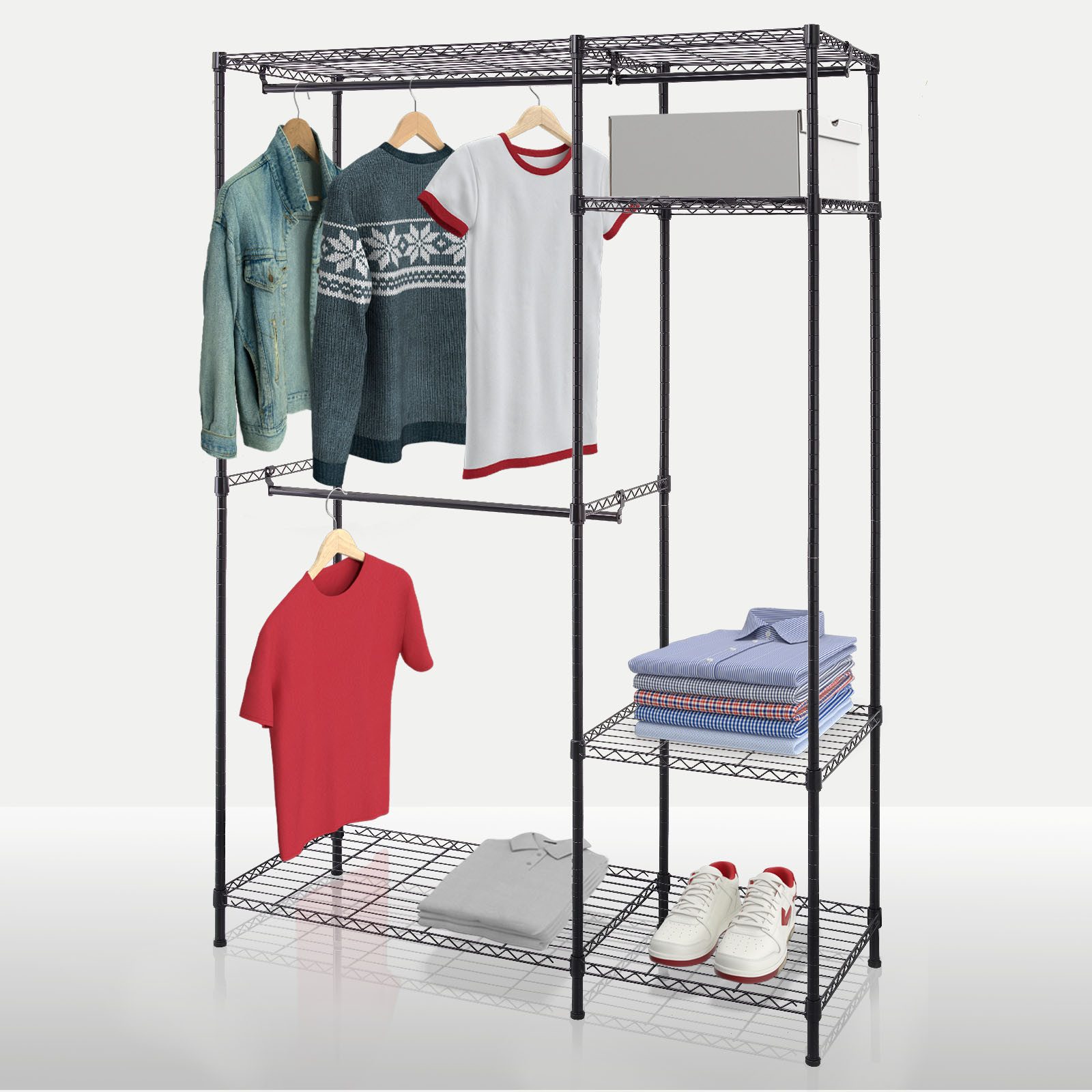 Floordirekt Вешалки для одежды Edward, offener Kleiderschrank mit individuell verstellbaren Ablagen, (2 Kleiderstangen & Ablagen, 1 St., 120 x 45 x 180 cm), hohe Tragkraft, einfacher Aufbau, aus pulverbeschichtetem Stahl