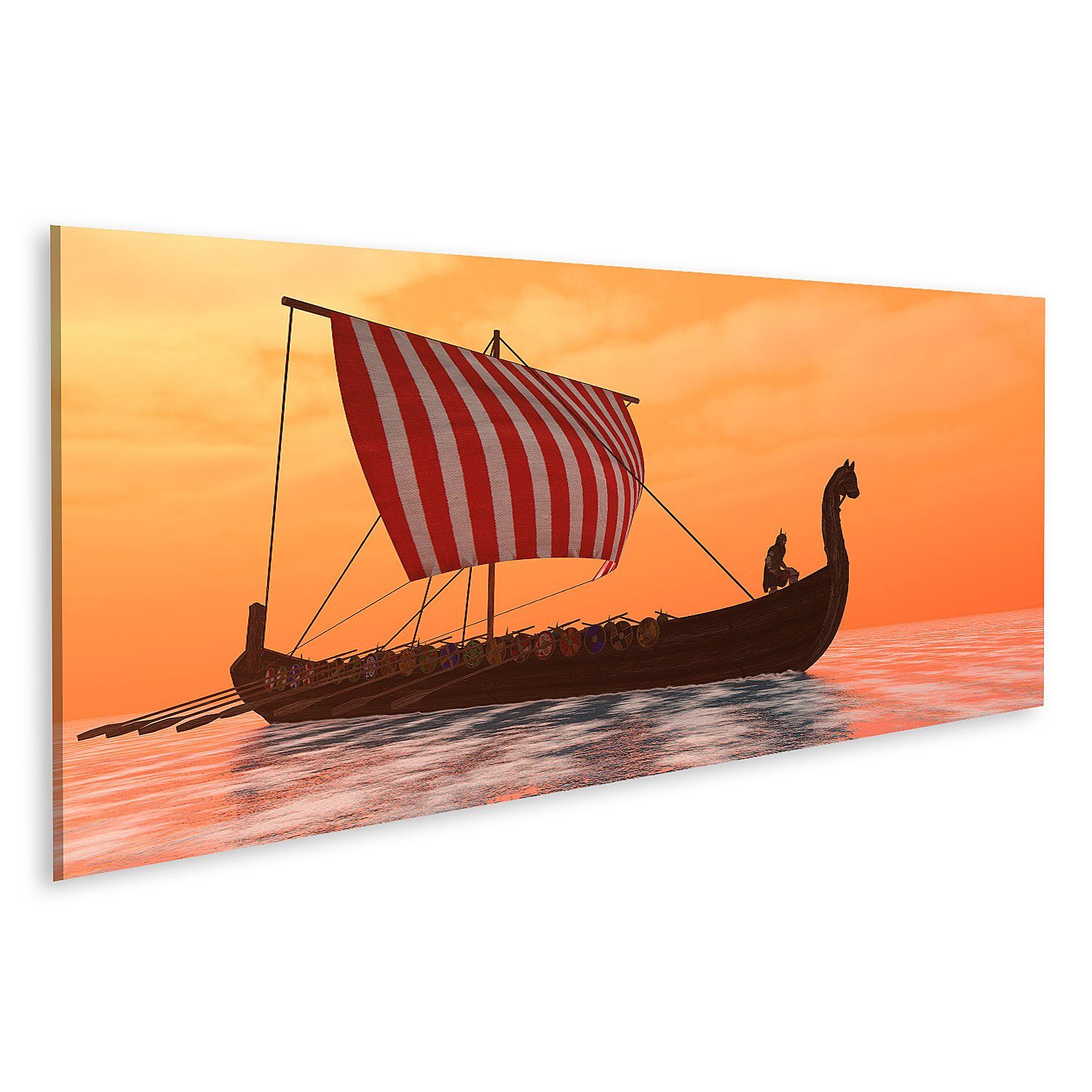 Leinwandbild Bild auf Leinwand Ein Wikingerschiff Segelt Durch Ozean Ruhigen Gewäss