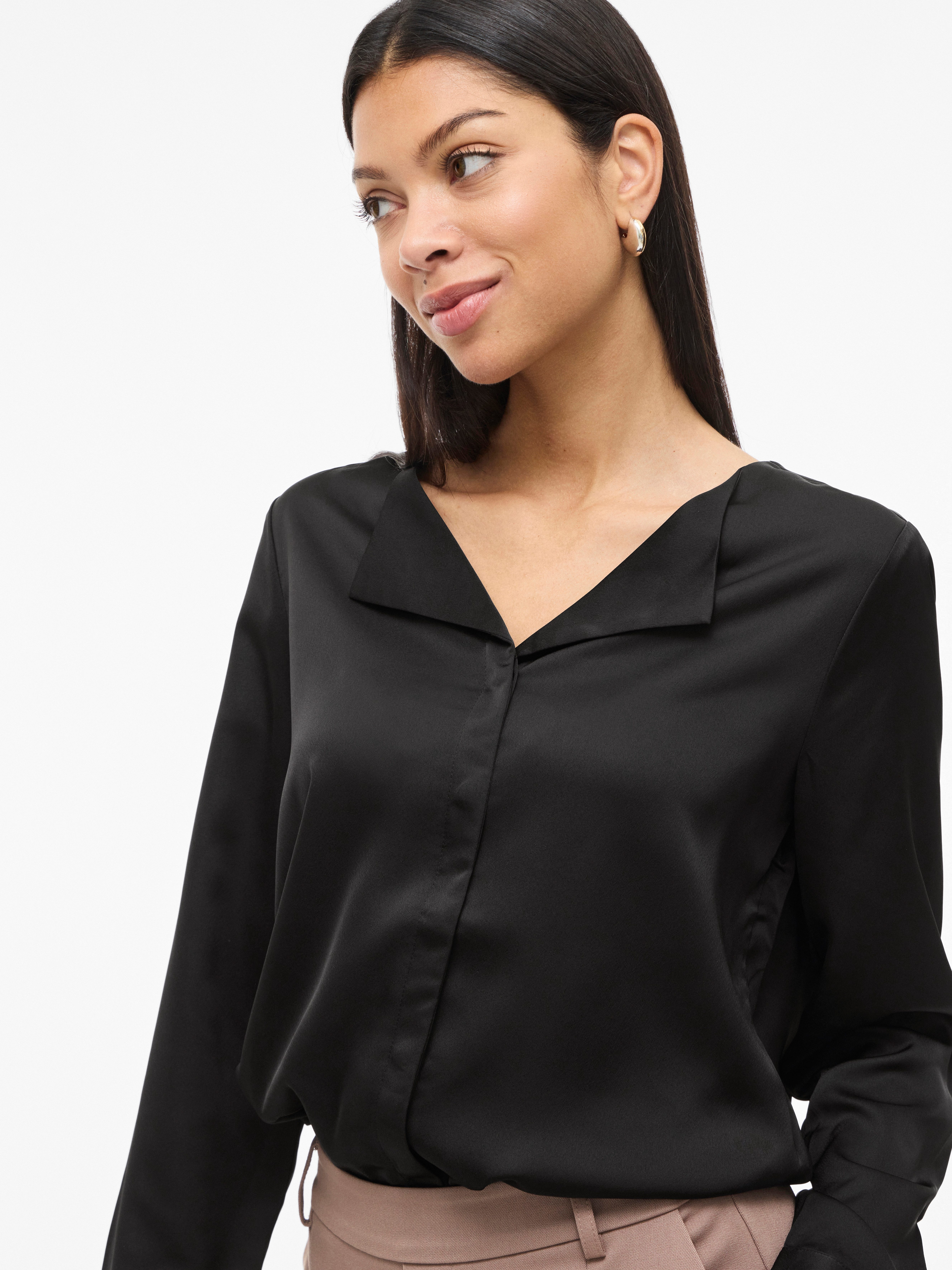 Vila Hemdbluse VIELLETTE V-NECK L/S SATIN SHIRT - NOOS