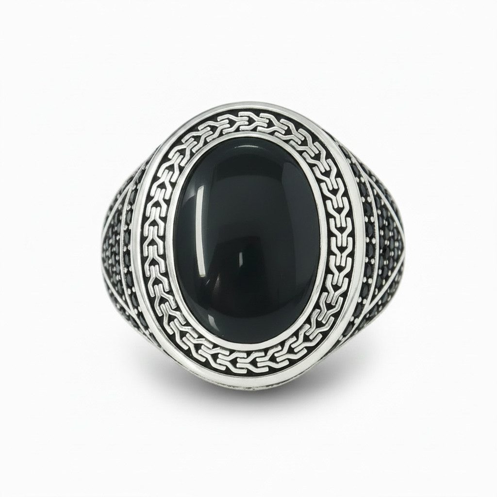 Silberring Herrenring 925 Sterling Silber rhodiniert mit schwarzem