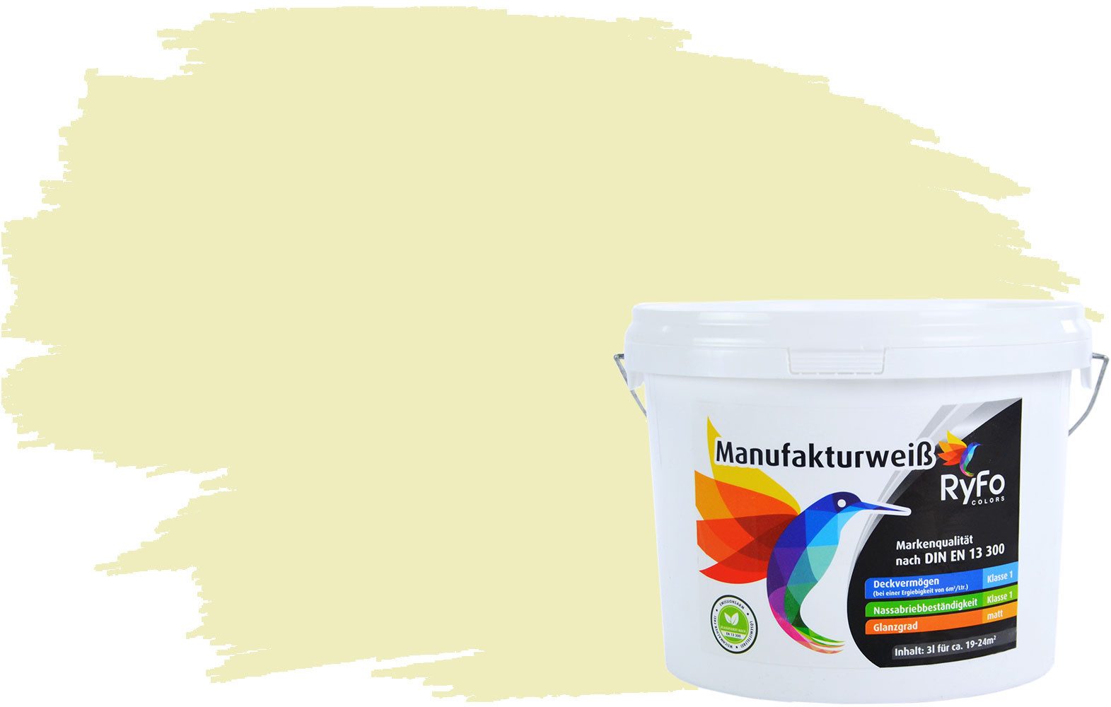 RyFo Colors Wand- und Deckenfarbe Manufakturweiß Gelbtöne,1 L reicht für ca. 8 m², Deckkraft-/Nassabriebklasse 1, matt, atmungsaktiv, für Innenräume
