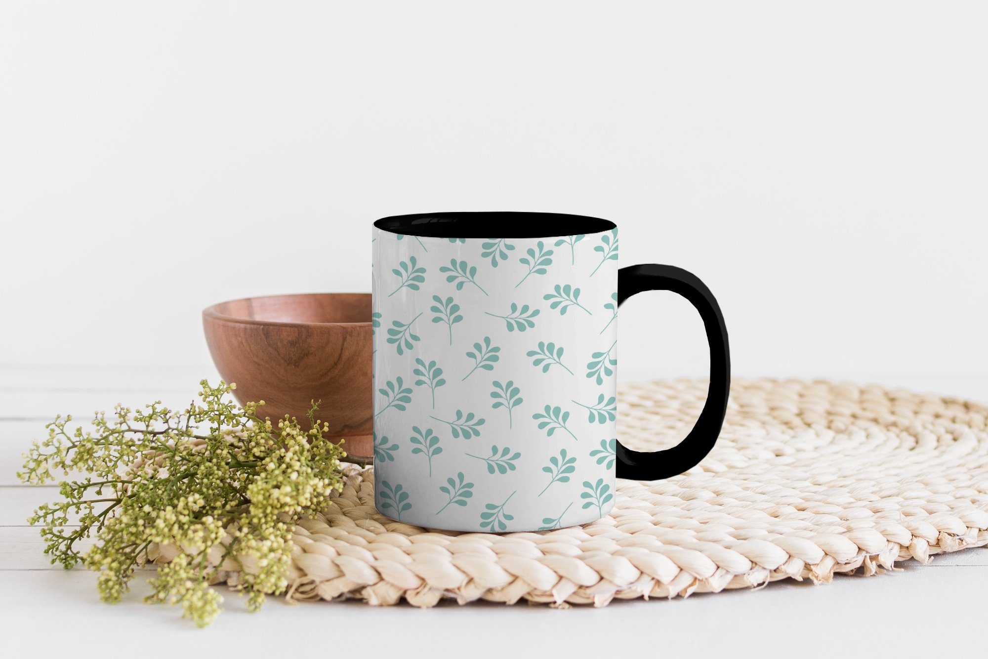 - Kaffeetassen, Geschenk Tasse Keramik, Zaubertasse, MuchoWow Blätter Blau, Teetasse, Muster Farbwechsel, -