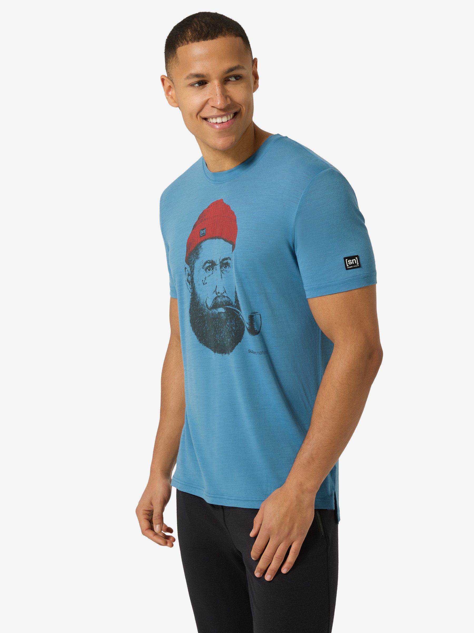 SUPER.NATURAL Print-Shirt für Herren, kurzam aus Merino M SN SAILOR TEE mit coolem Strand Motiv