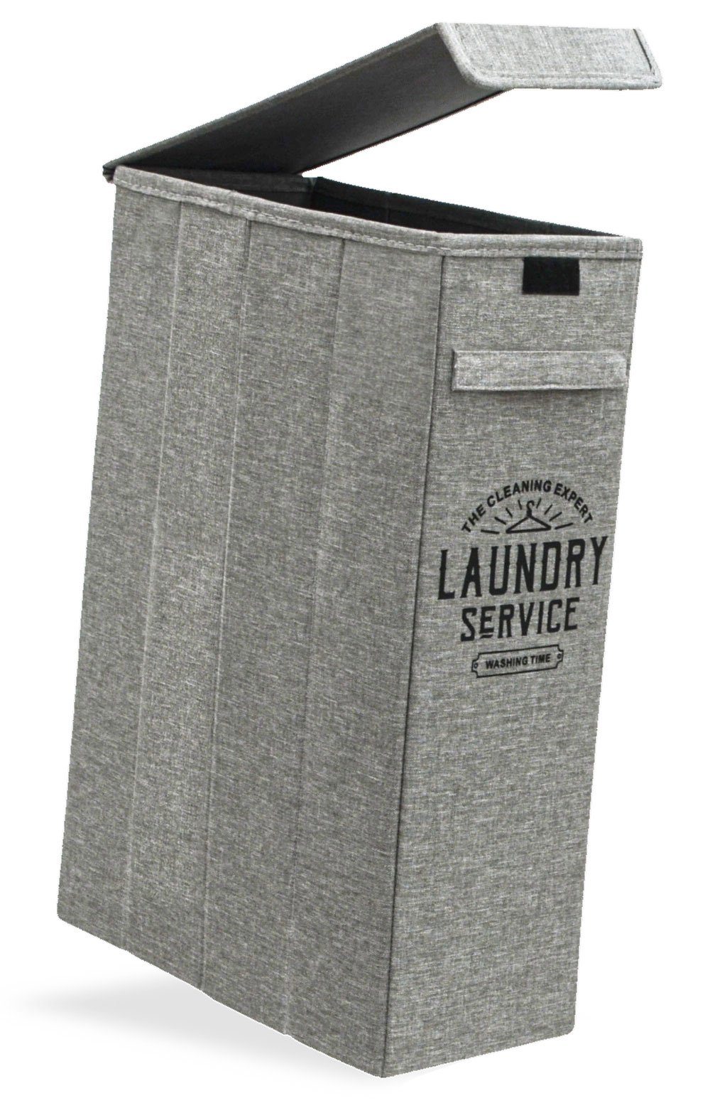 DuneDesign Wäschekorb mit Deckel - Stabile 50L Wäschebox - Schmaler Nischenwäschekorb Grau (1 St), 20 x 40 x 60 Platzsparender Wäschesammler mit Griffen - Faltbare Box
