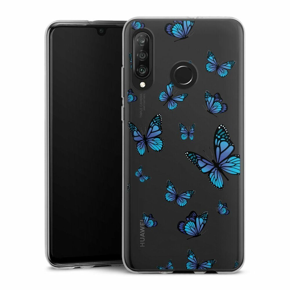 DeinDesign Handyhülle Schmetterling Muster transparent Butterfly Pattern  Transparent, Huawei P30 Lite Premium Silikon Hülle Bumper Case Handy  Schutzhülle