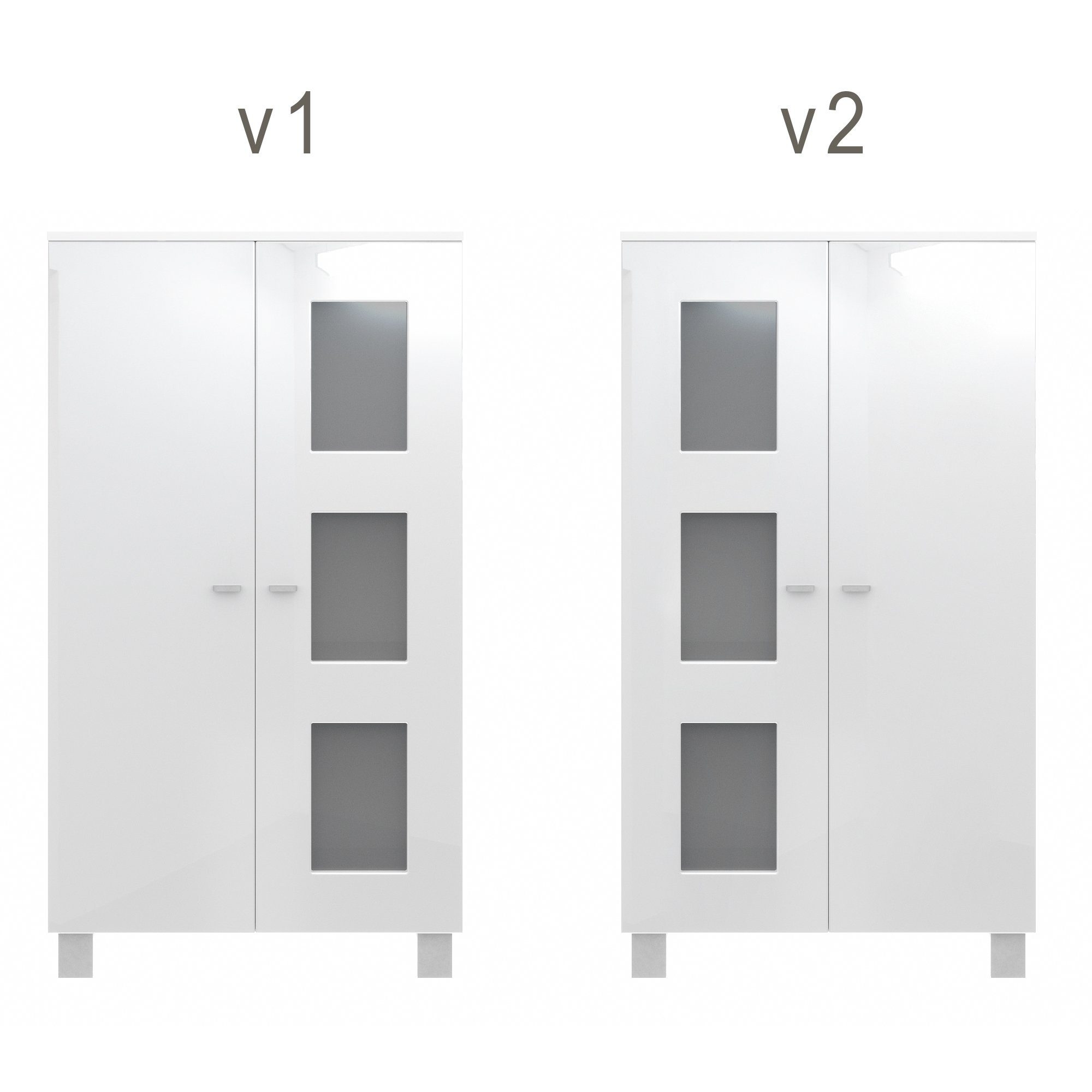 cm) Hochglanz Vladon mit x Weiß Grau Weiß 35 Hochglanz (71 Türen x Hochglanz/ 3 Grau (Standvitrine, 2 Tür Glaseinsätzen) und Denjo matt/ in 129 Standvitrine