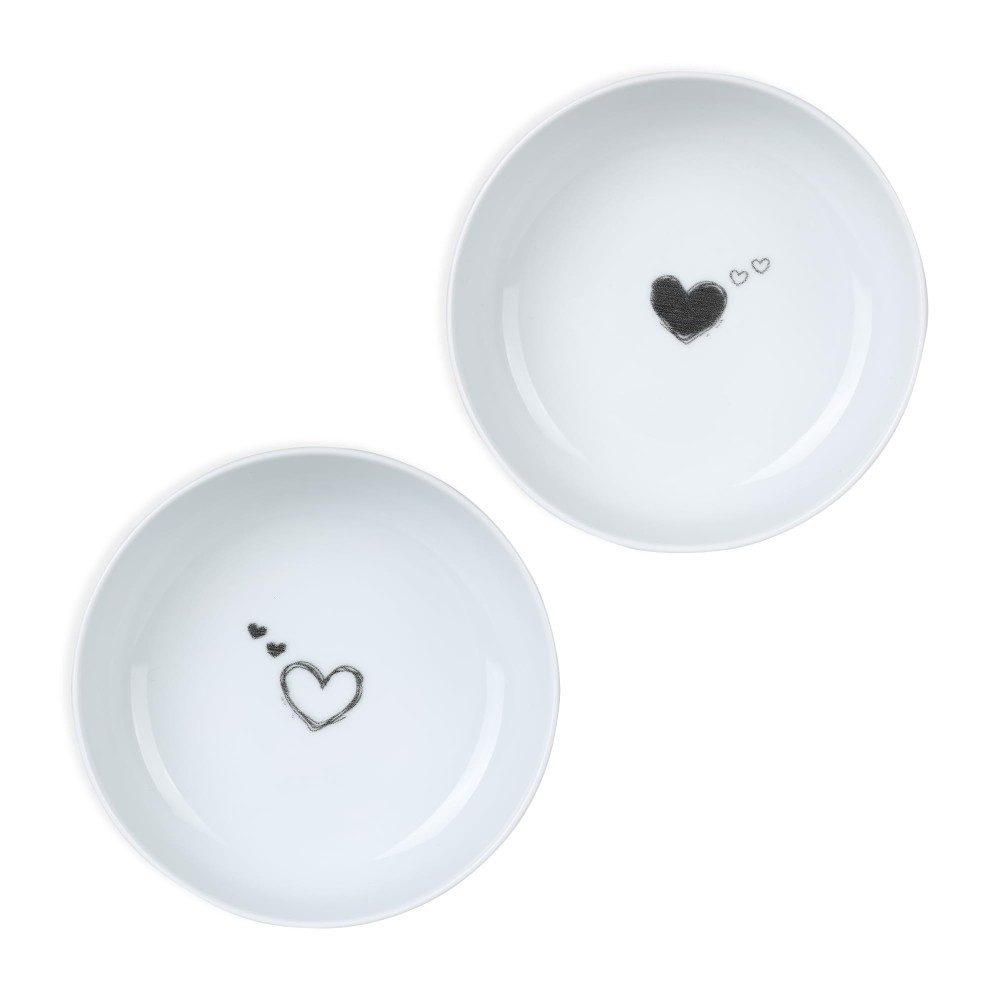 Kütahya Porselen Dessertteller Kütahya Porselen 2er Schüssel Set 15 cm Porzellan Herzmuster Weiß