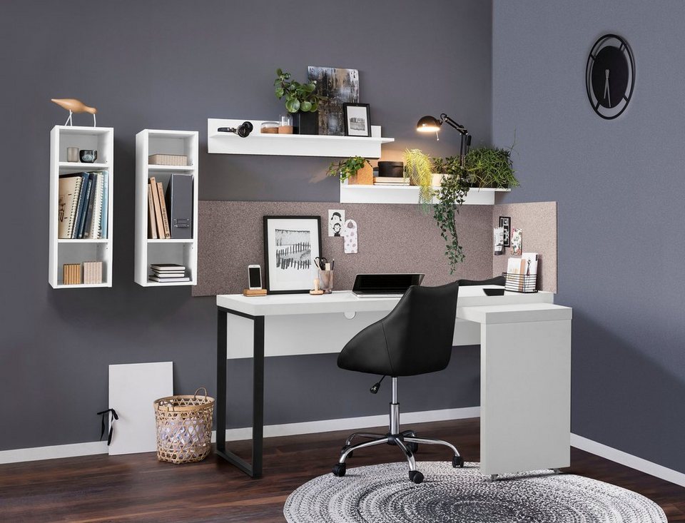 Places of Style Schreibtisch Maniago, Computertisch;, weißer  Eckschreibtisch mit rollbarem Element, 140x81-131 cm