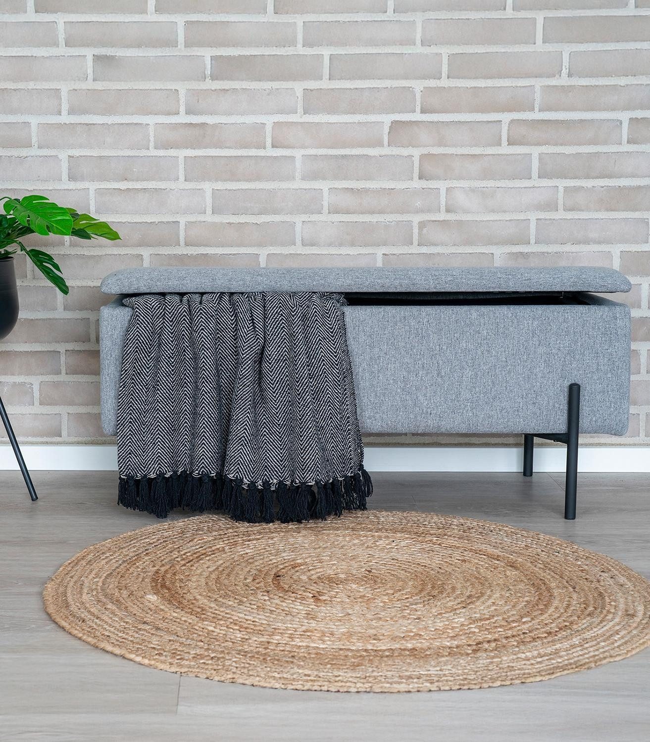 House Nordic Sitzbank WATFORD, Hellgrau, Boucléstoff, mit Stauraum, B 95 x H 43 x T 37 cm