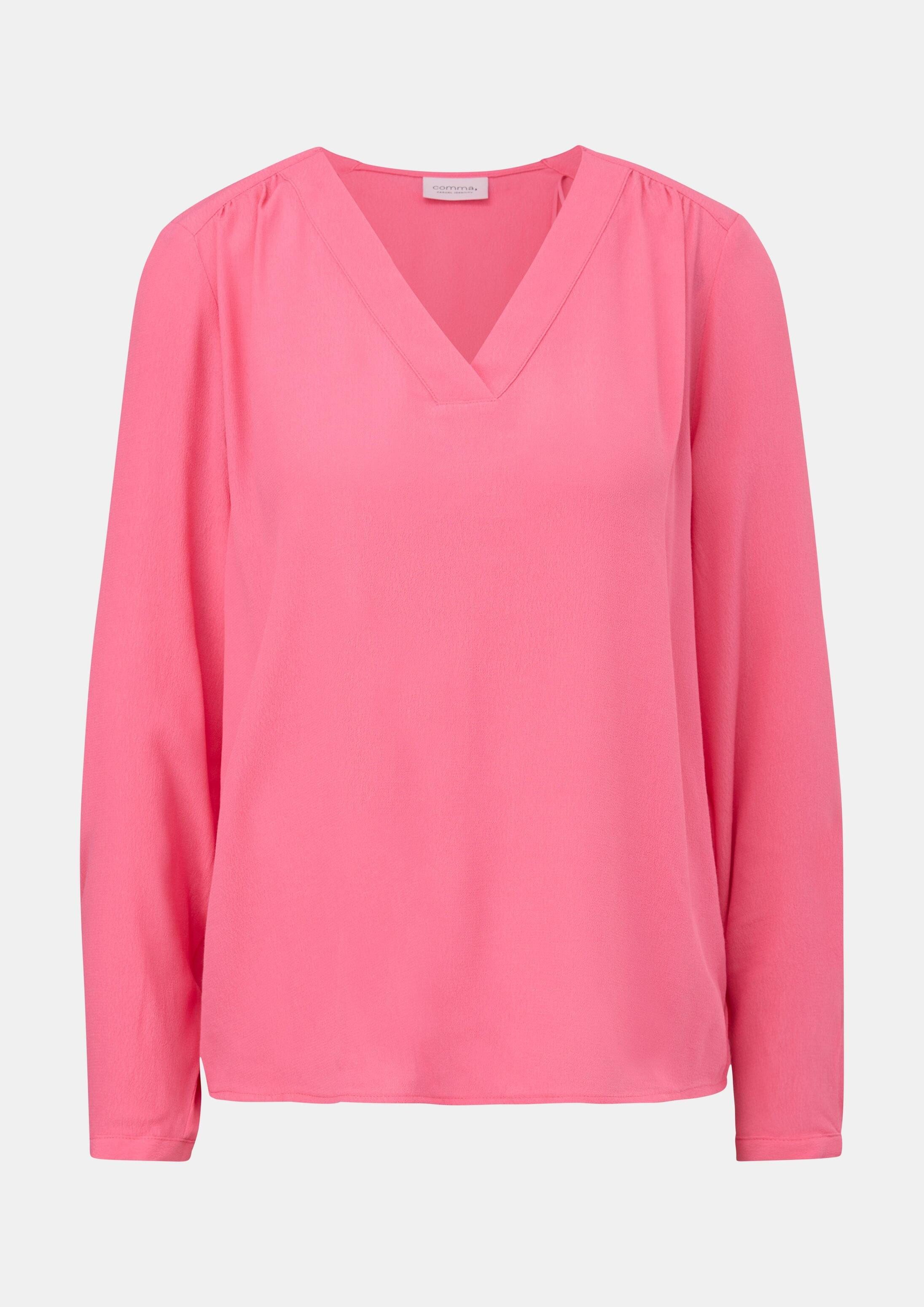 comma Langarmbluse Bluse Crêpebluse mit V-Ausschnitt