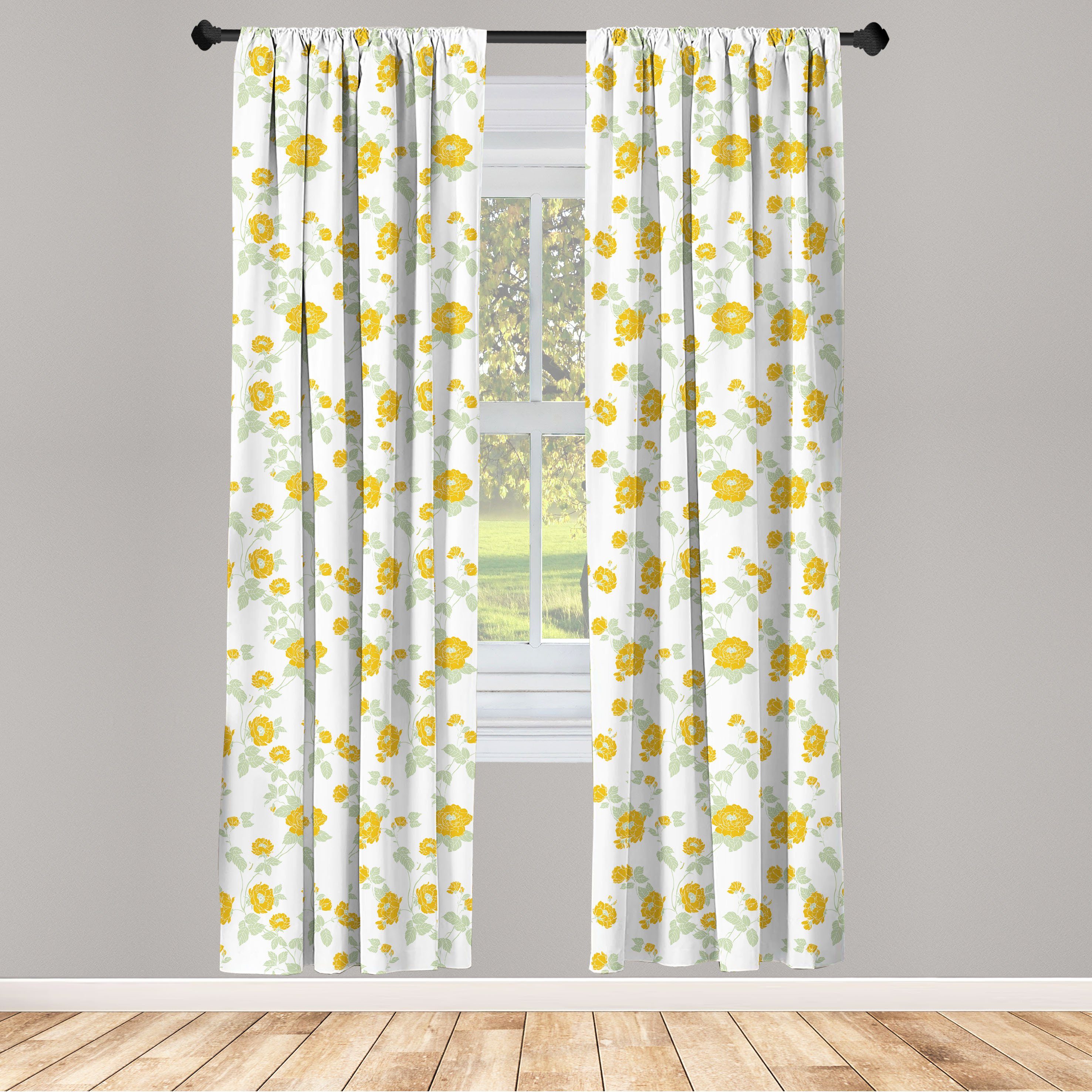 Gardine Vorhang für Wohnzimmer Schlafzimmer Dekor, Abakuhaus, Microfaser, Blumen Simplistic Yellow Wild Roses | Fertiggardinen
