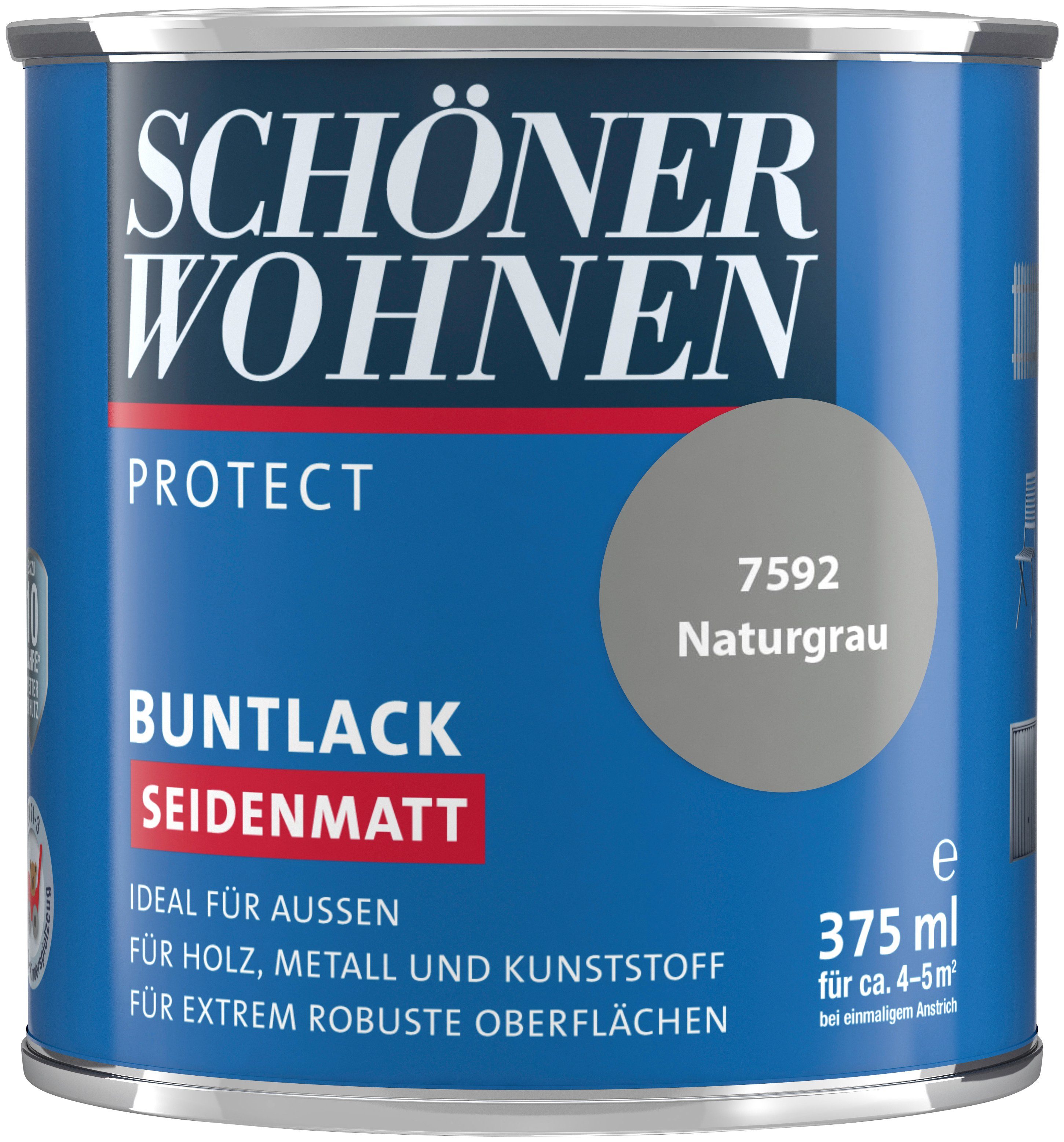 SCHÖNER WOHNEN FARBE Lack Protect Buntlack, 375 ml, naturgrau, seidenmatt, ideal für außen