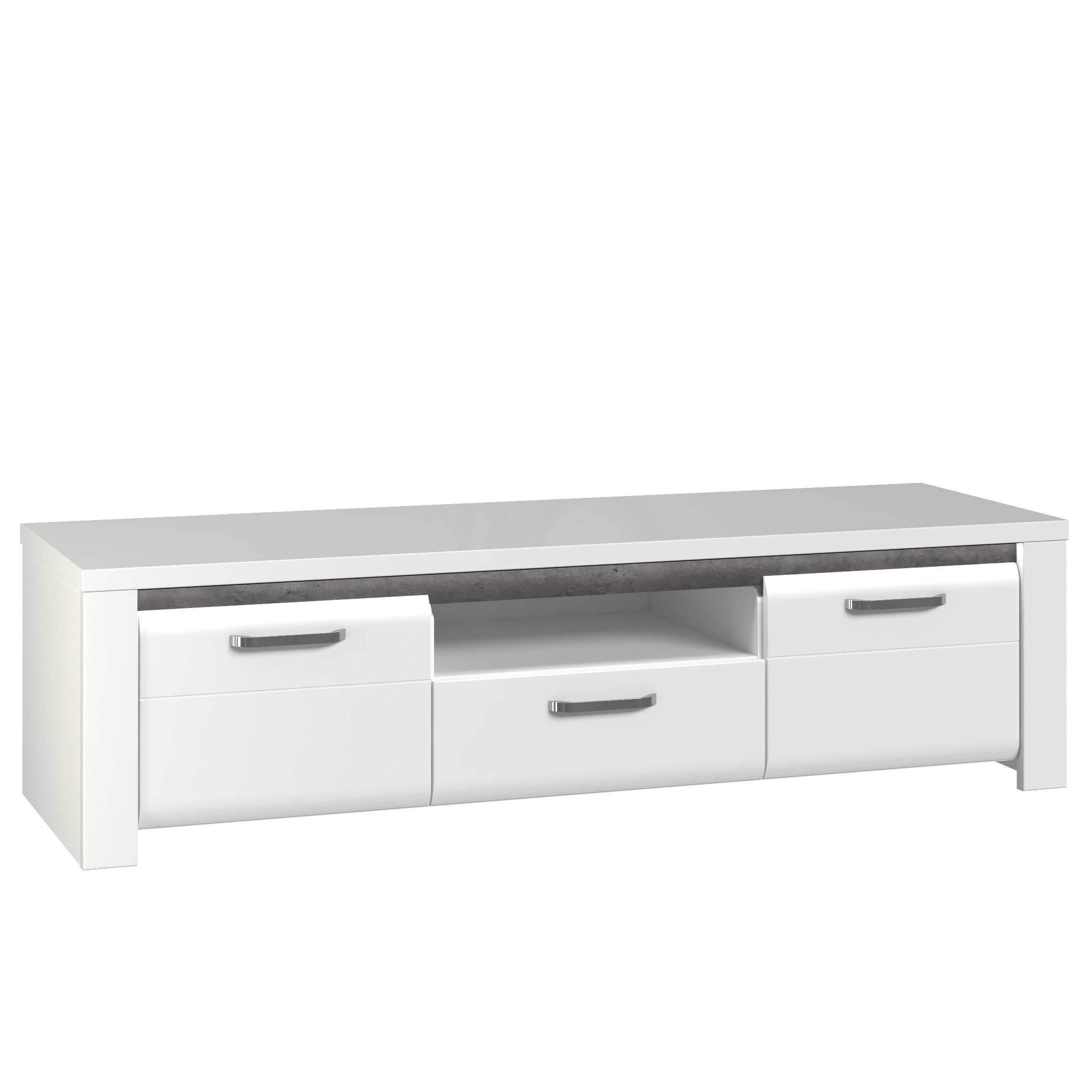 Newroom Lowboard Weiß und Betonoptik 161 cm, TV Lowboard Weiß und Betonoptik Modern TV Schrank Fernsehtisch