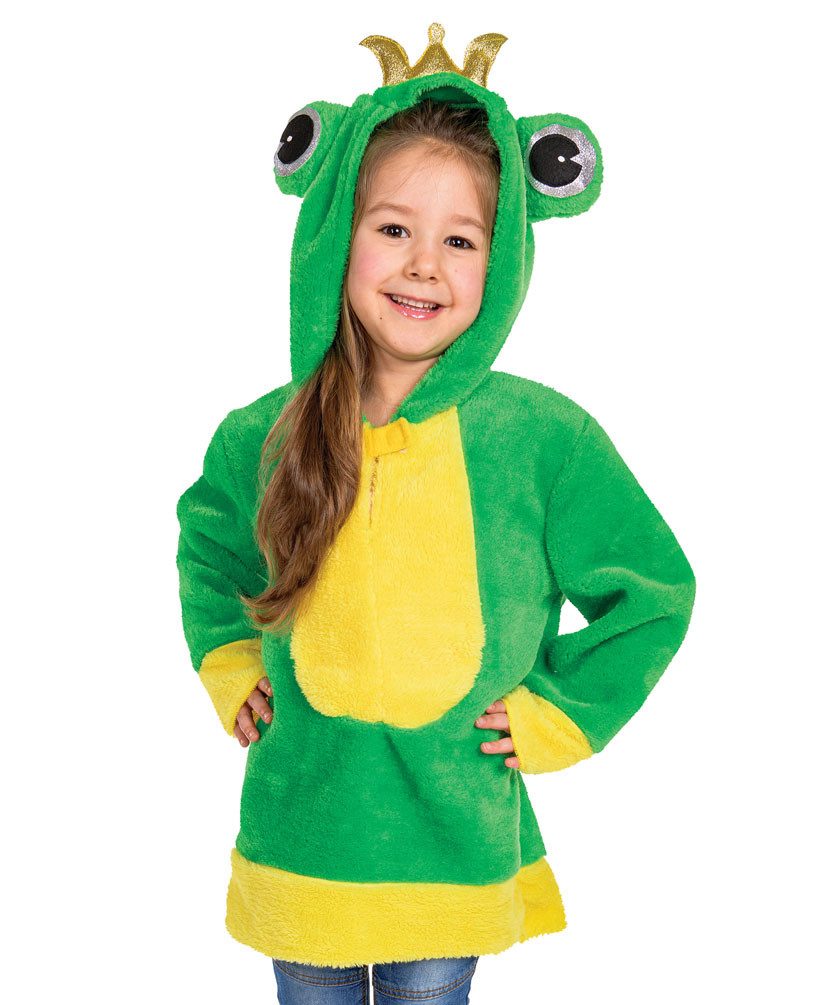 Karneval-Klamotten Kostüm Frosch Kinder Mädchen Kapuzenkleid Plüsch, Kinderkostüm Froschkleid Tier Mädchenkostüm Karnevalskostüm