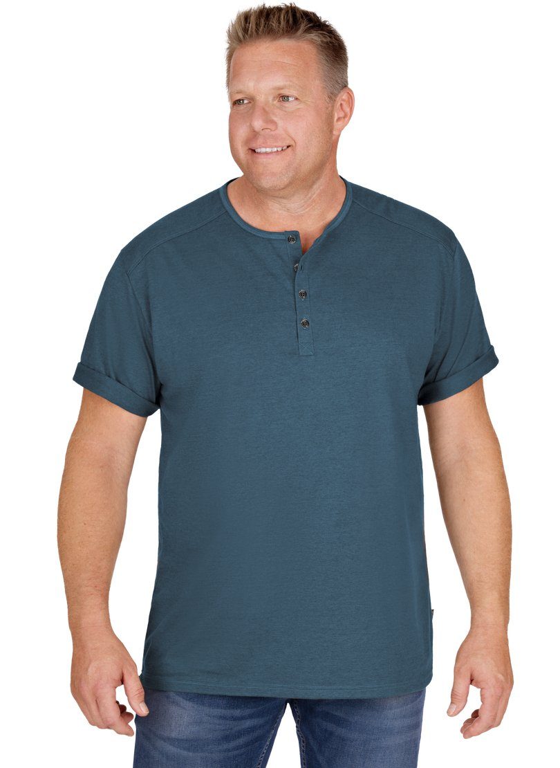 Trigema T-Shirt Knopfleiste Baumwolle jeans-melange mit T-Shirt TRIGEMA DELUXE