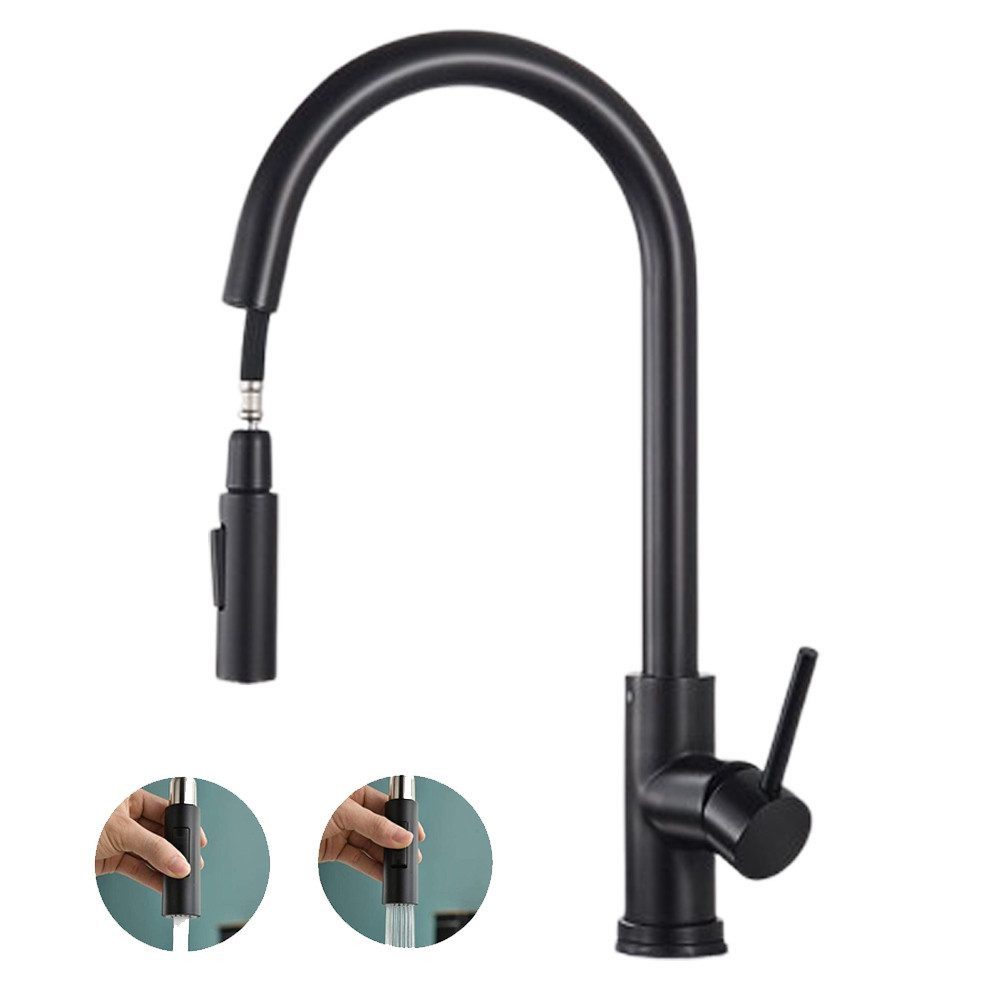 XERSEK Küchenarmatur Hochdruckhahn 360° Drehbar Schwarz Spültischarmatur