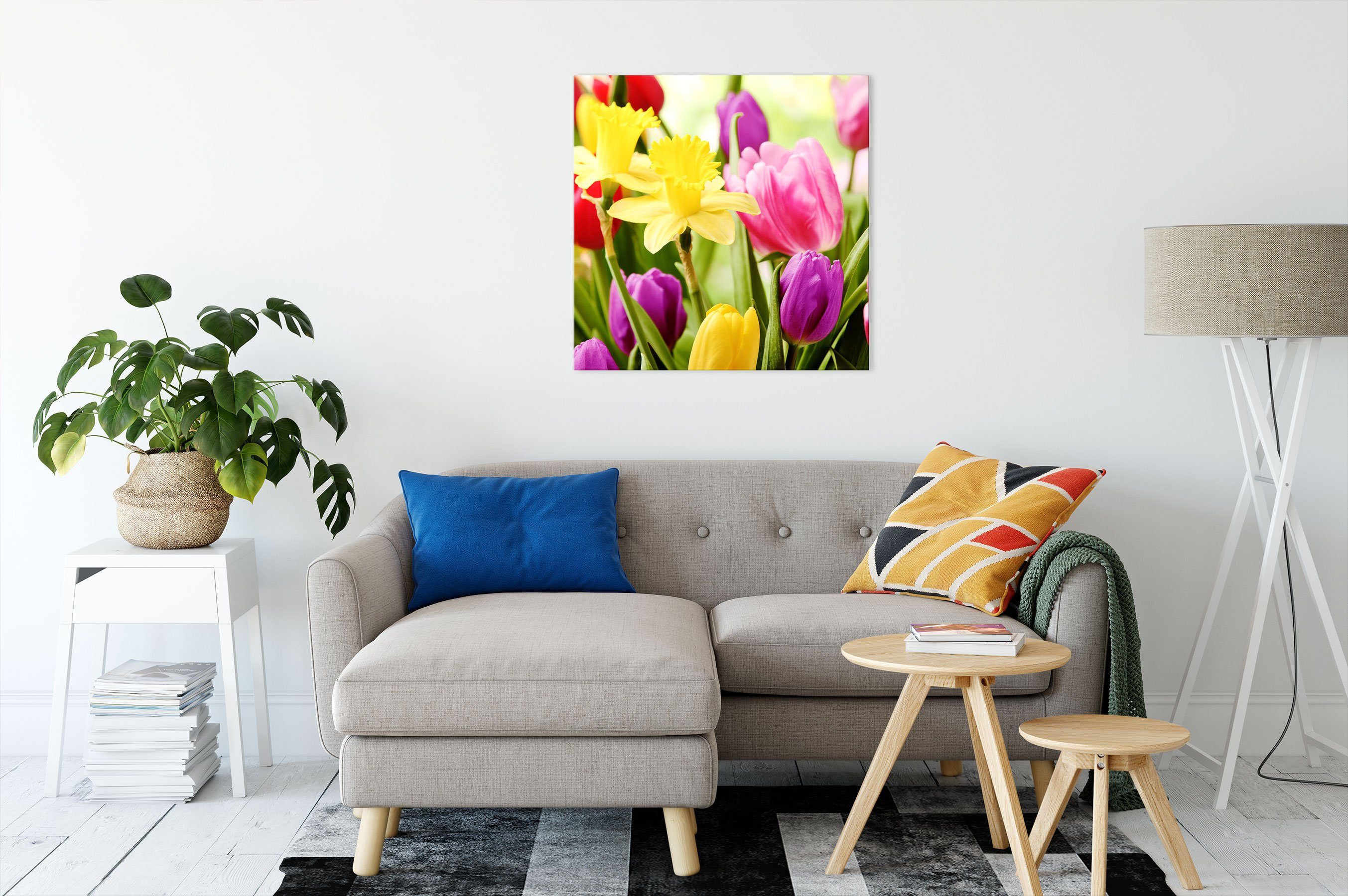 Tulpen, Leinwandbild inkl. Leinwandbild Osterglocken Tulpen (1 Zackenaufhänger Pixxprint und Osterglocken und bespannt, fertig St),