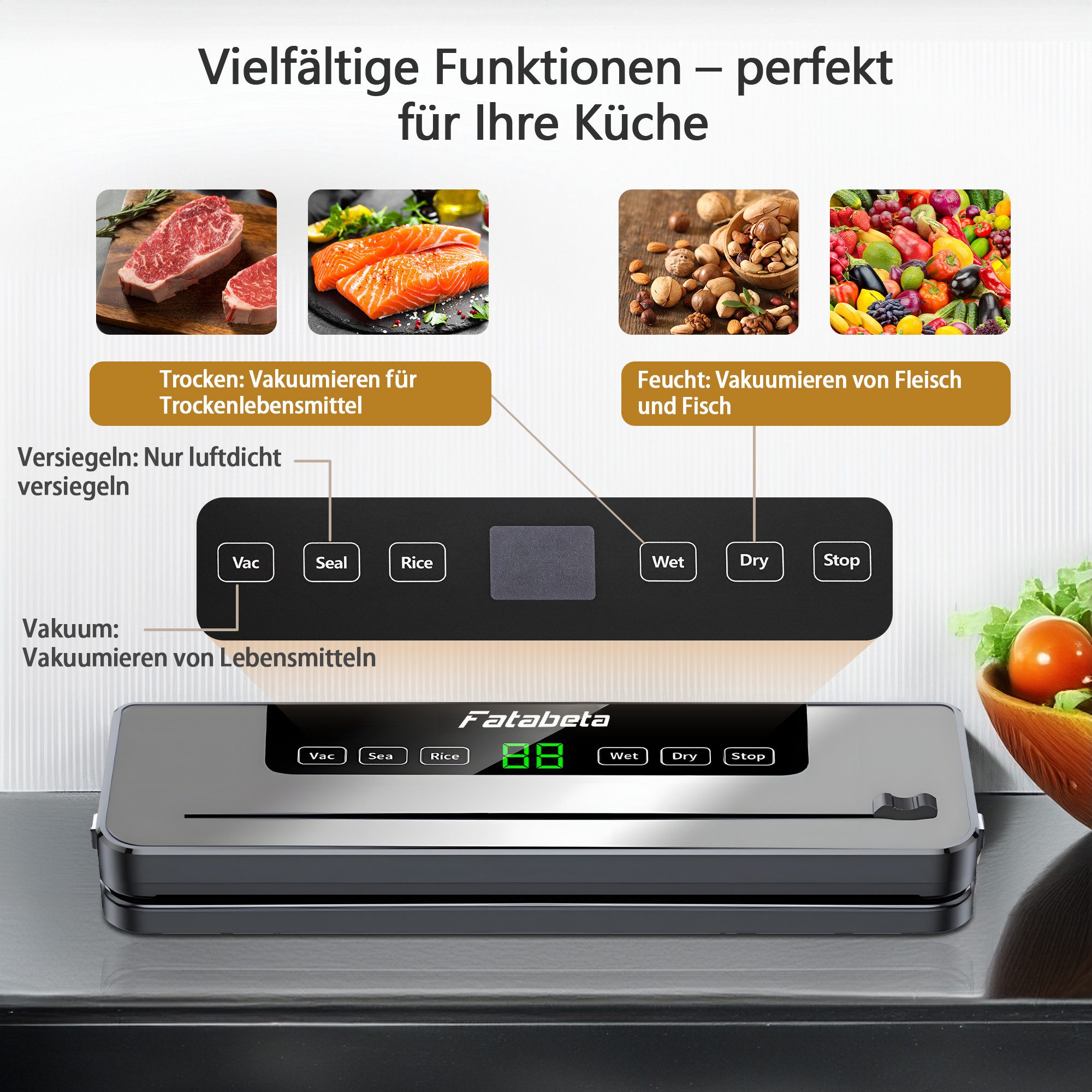 7MAGIC Vakuumierer 6 in 1 Vakuumiergerät, Folienschweißgerät für Sous Vide Kochen, Rollenbreite 30 cm, 110W, bis zu 10X Länger Frisch, mit 20 Vakuumbeuteln und 1 Schlauch