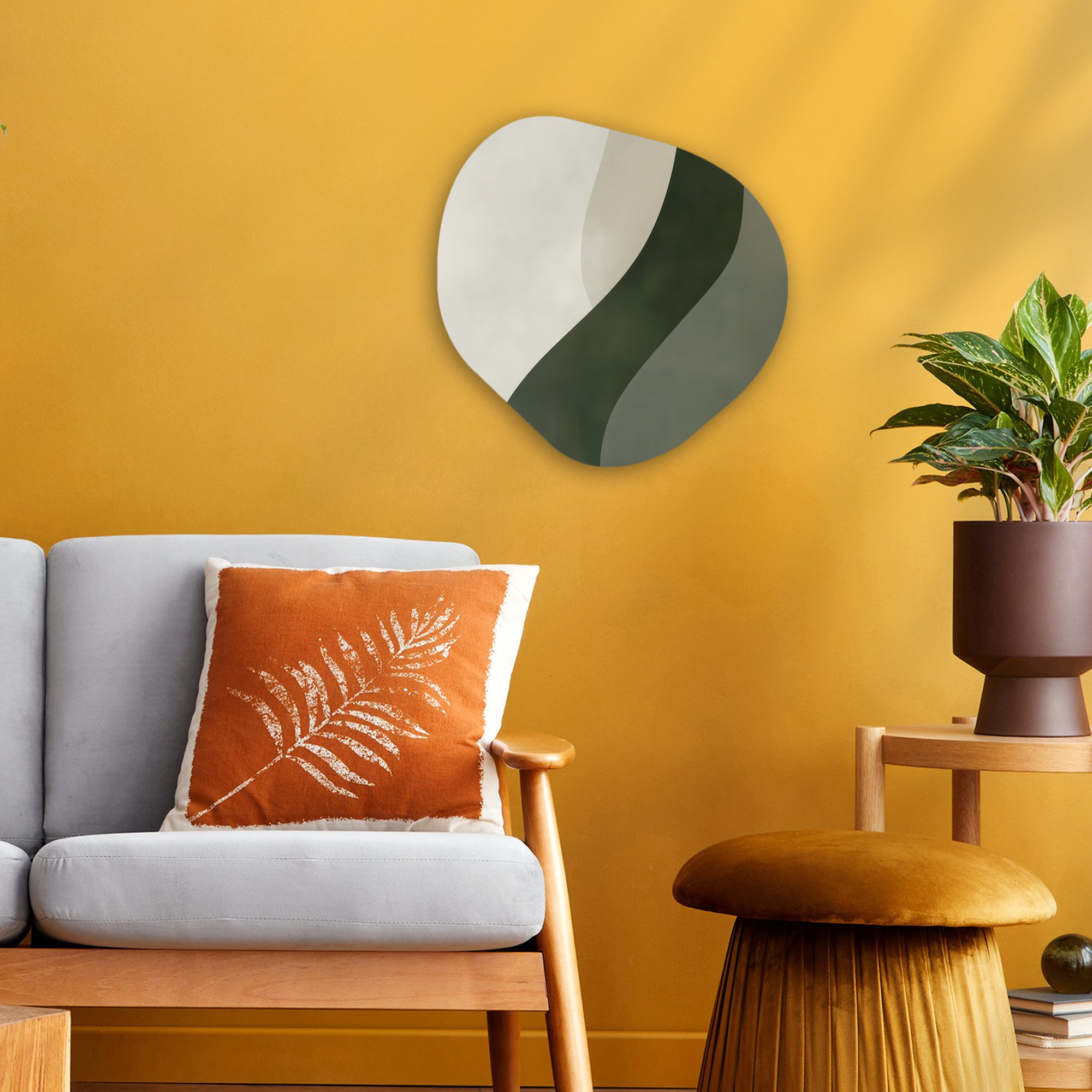 MuchoWow Gemälde Japandi - Grün - Abstrakt - Modern, Fotodruck (1 St), Wandbild Abstrakt, Wohnzimmer Schlafzimmer Wanddekoration, 40x40 cm