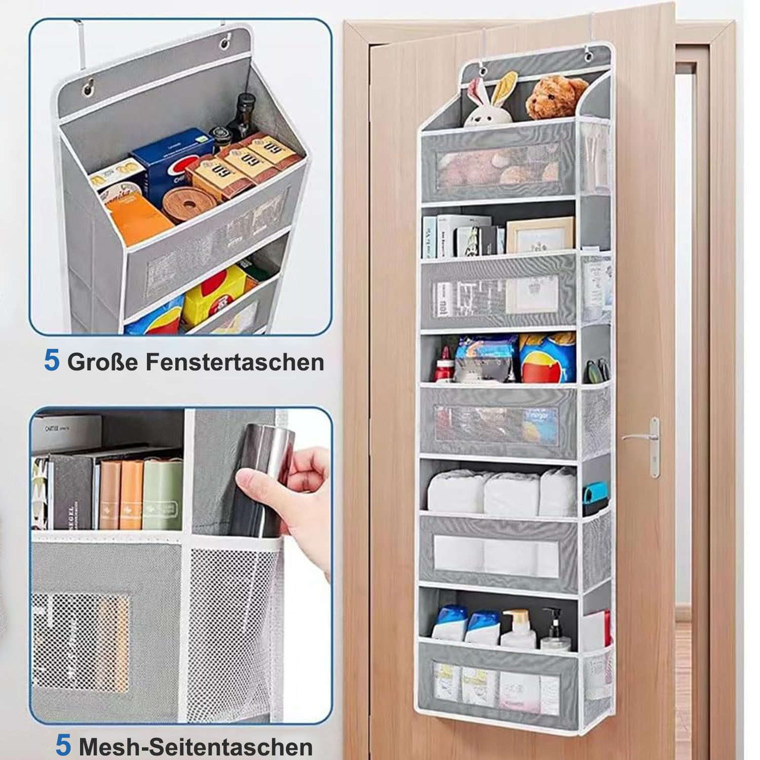 SURFOU Hängeregal Organizer Türorganizer Hängeorganizer Schuhaufbewahrung Hängend, fur Schlafzimmer, Buro, mit 5 Fächern Klarem Fenstertür Aufbewahrung Türhänge – Bild 5 von 5