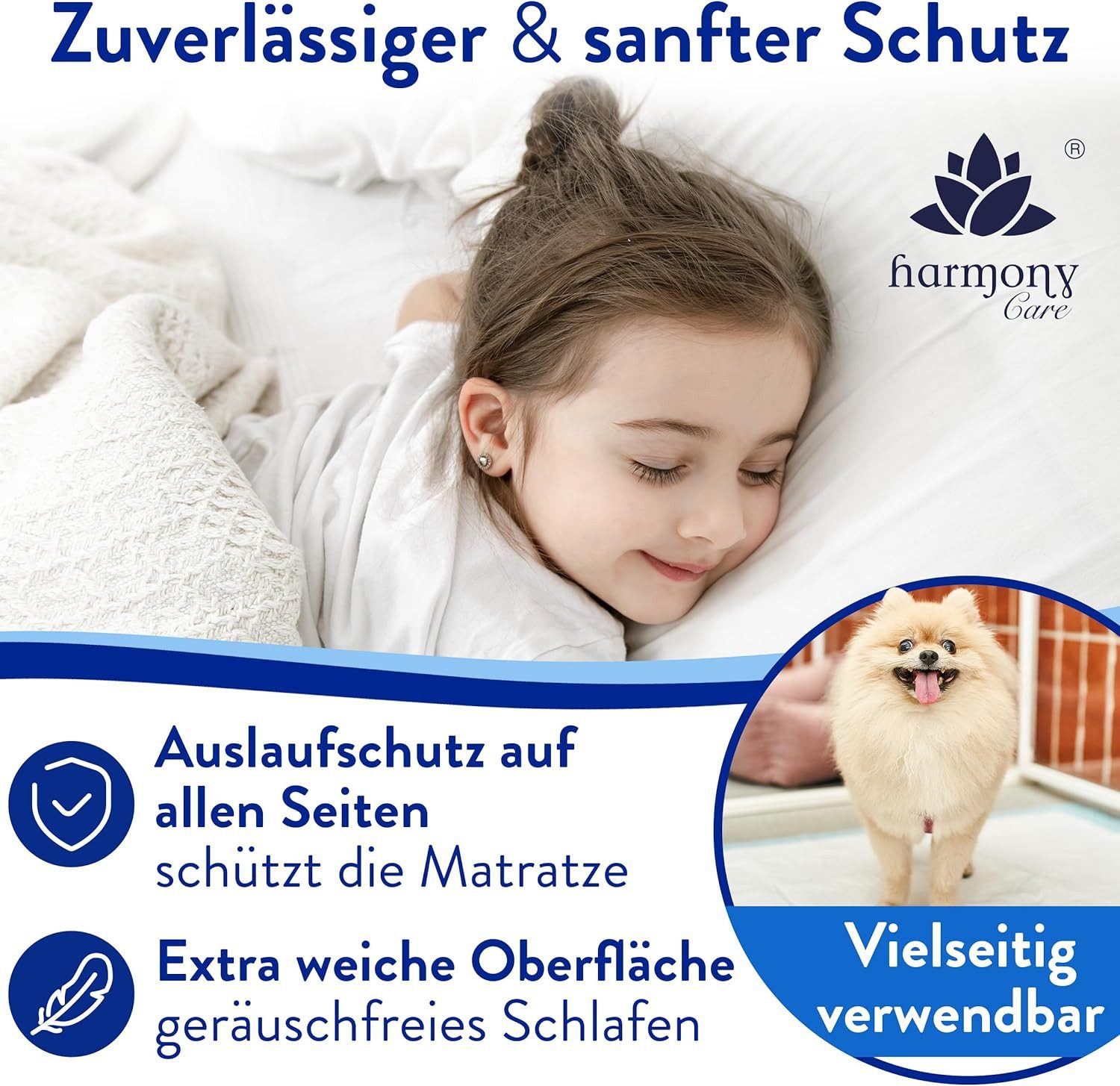 Inkontinenzauflage Bettunterlage mit Fixierstreifen, saugstarke Inkontinenzunterlage Harmony Care, rutschfeste Inkontinenzunterlage Einweg – Bild 5 von 5