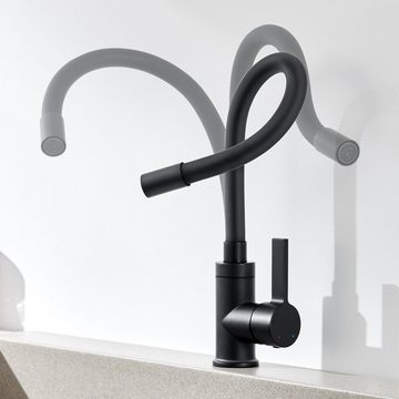 Auralum Küchenarmatur mit Flexibler Auslauf Wasserhahn 360° Schwenkbar Spültischarmatur Hochdruck Einhandmischer für die Küche, Schwarz