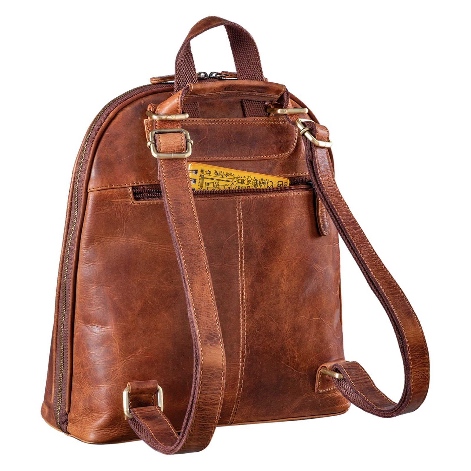 Tasche Notebook-Rucksack Rucksack kara cognac STILORD "Skyler" - Leder