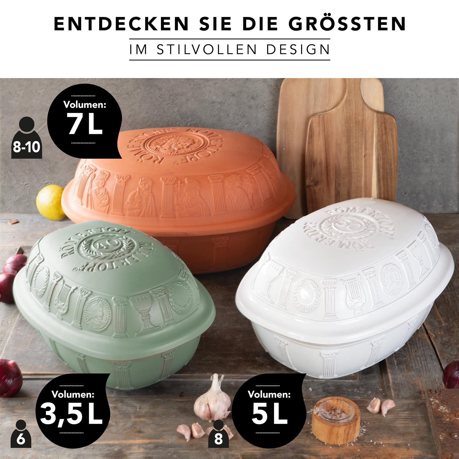 RÖMERTOPF Bräter Großer Bräter MAXI, für 8 Personen, Keramik (Set, Terracotta), antihaft