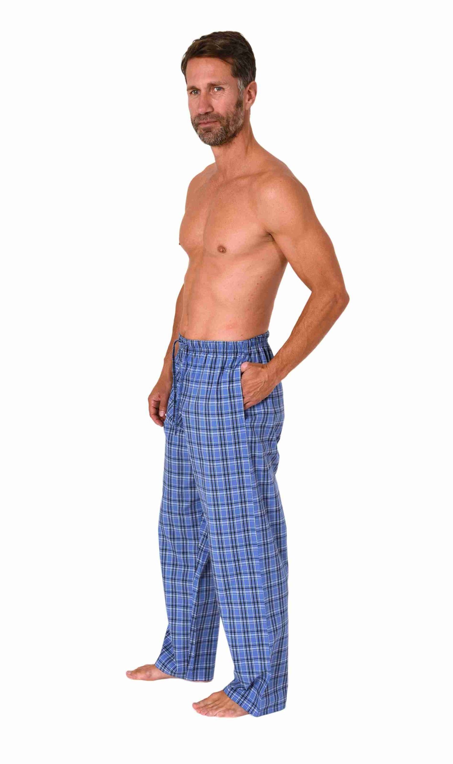 Normann Pyjama Herren Schlafanzug Hose lang kariert aus Baumwolle günstig online kaufen
