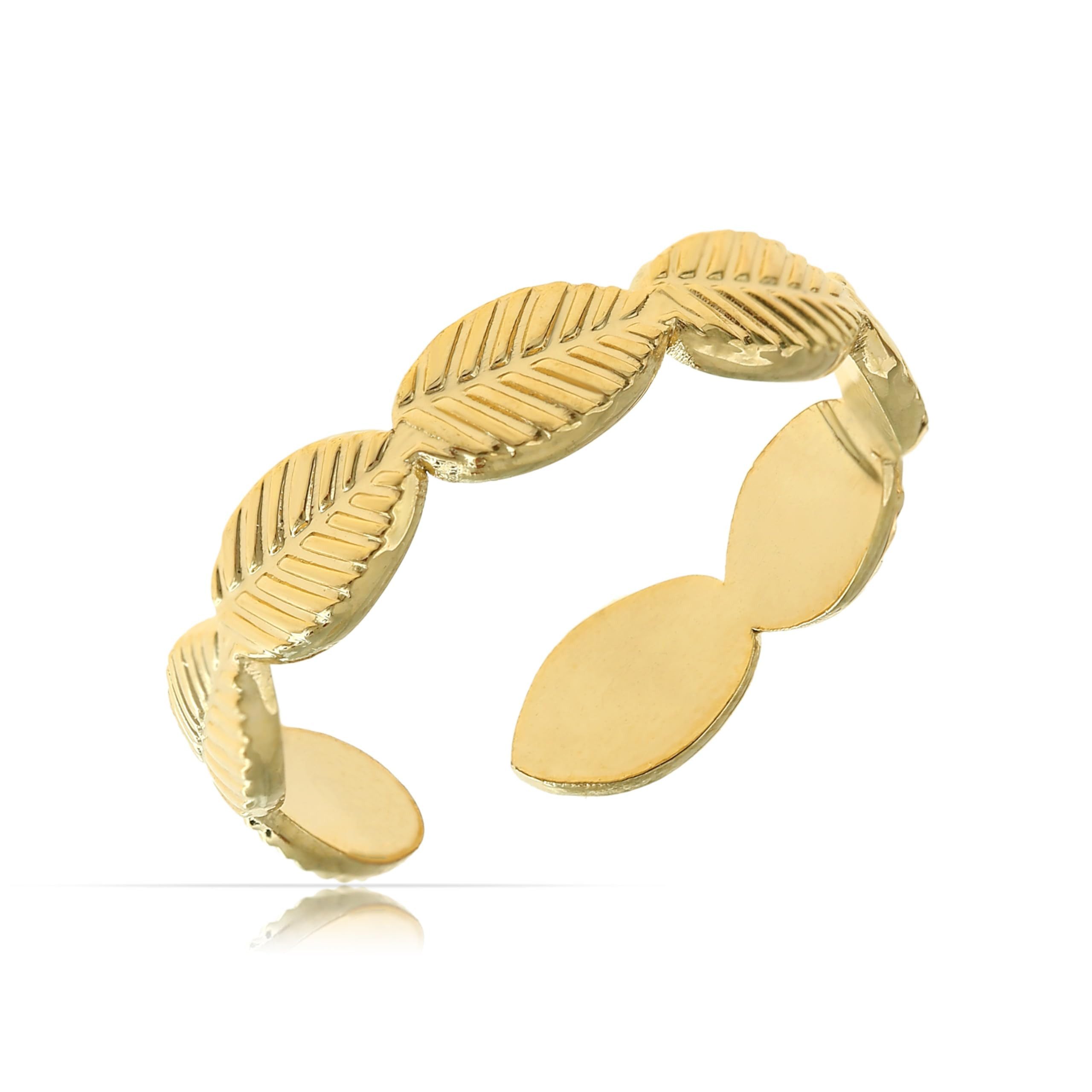 Made by Nami Fingerring Breiter Goldener Boho Edelstahl Ring Blätter-Design günstig online kaufen