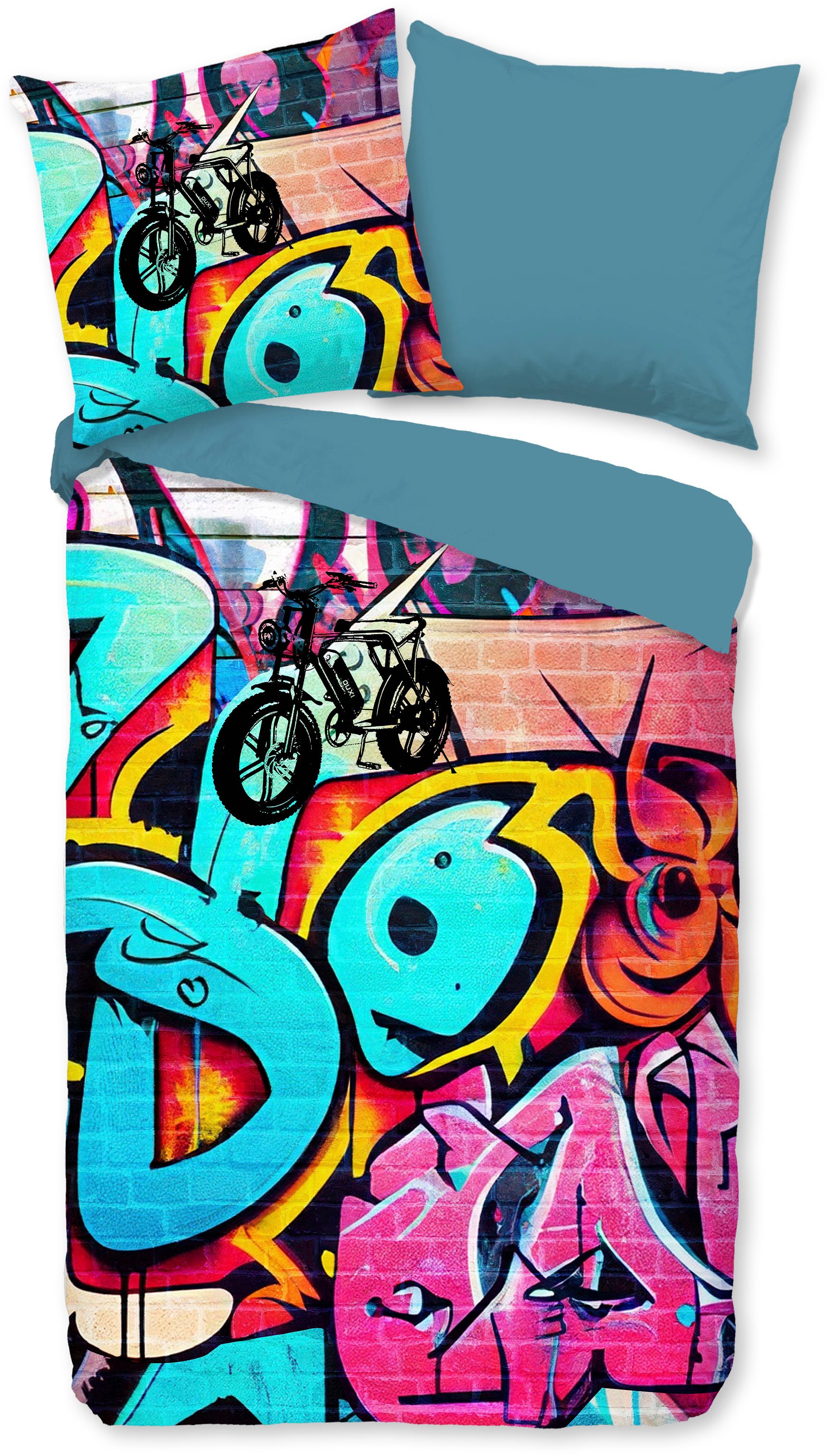 good morning Kinderbettwäsche Charliemu, Renforcé, 2 teilig, Baumwolle, Renforcé, Wendeoptik, Kind, Graffiti