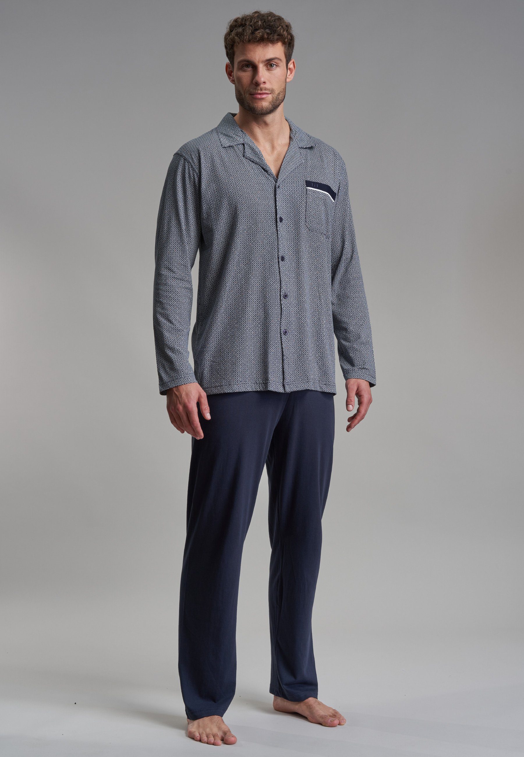GÖTZBURG Pyjama GÖTZBURG Herren Pyjama blau bedruckt (1 tlg) günstig online kaufen