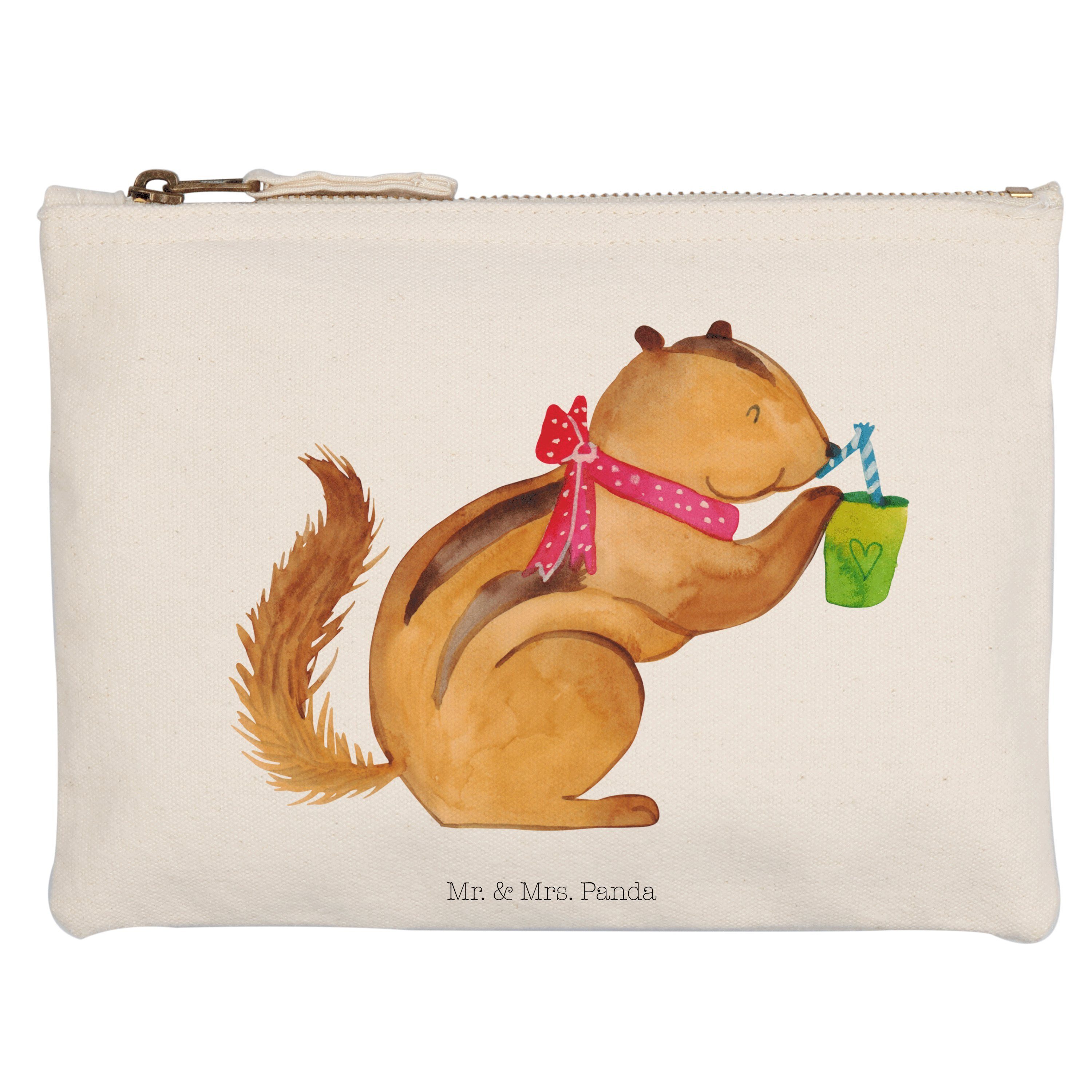Mr. & Mrs. Panda Kosmetiktasche Eichhörnchen Smoothie - Weiß - Geschenk, Kosmetiktasche, süße Tiermot (1-tlg) | Canvas-Taschen