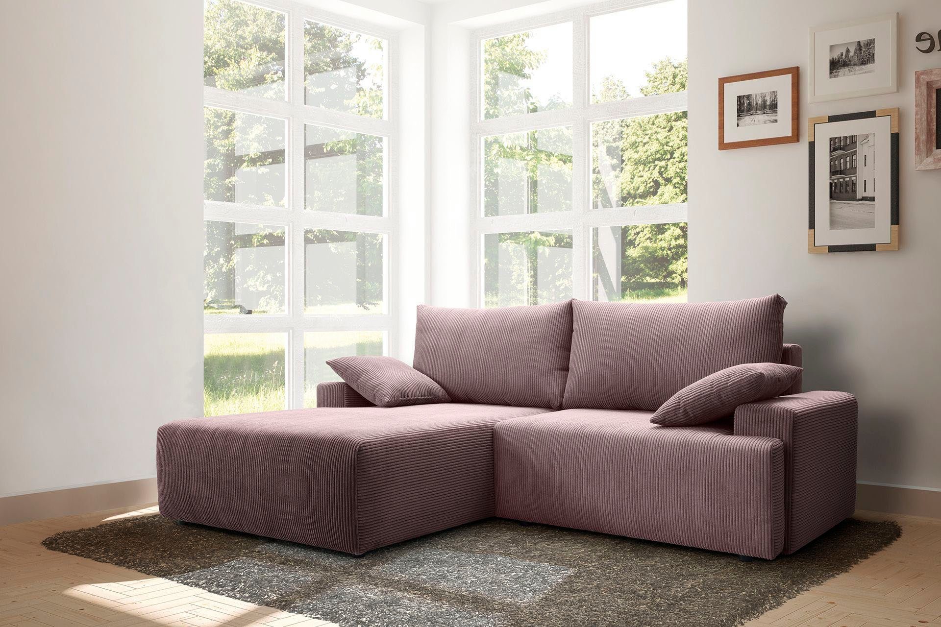 exxpo - sofa fashion Ecksofa Orinoko, inklusive Bettfunktion und Bettkasten in verschiedenen Cord-Farben rose | Ecksofas