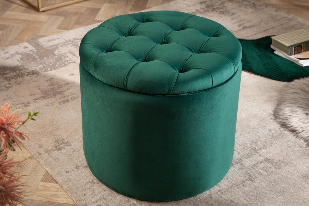 riess-ambiente Hocker MODERN BAROCK dunkelgrün, Wohnzimmer · Samt · mit Stauraum · Aufbewahrungkorb – Bild 3 von 5