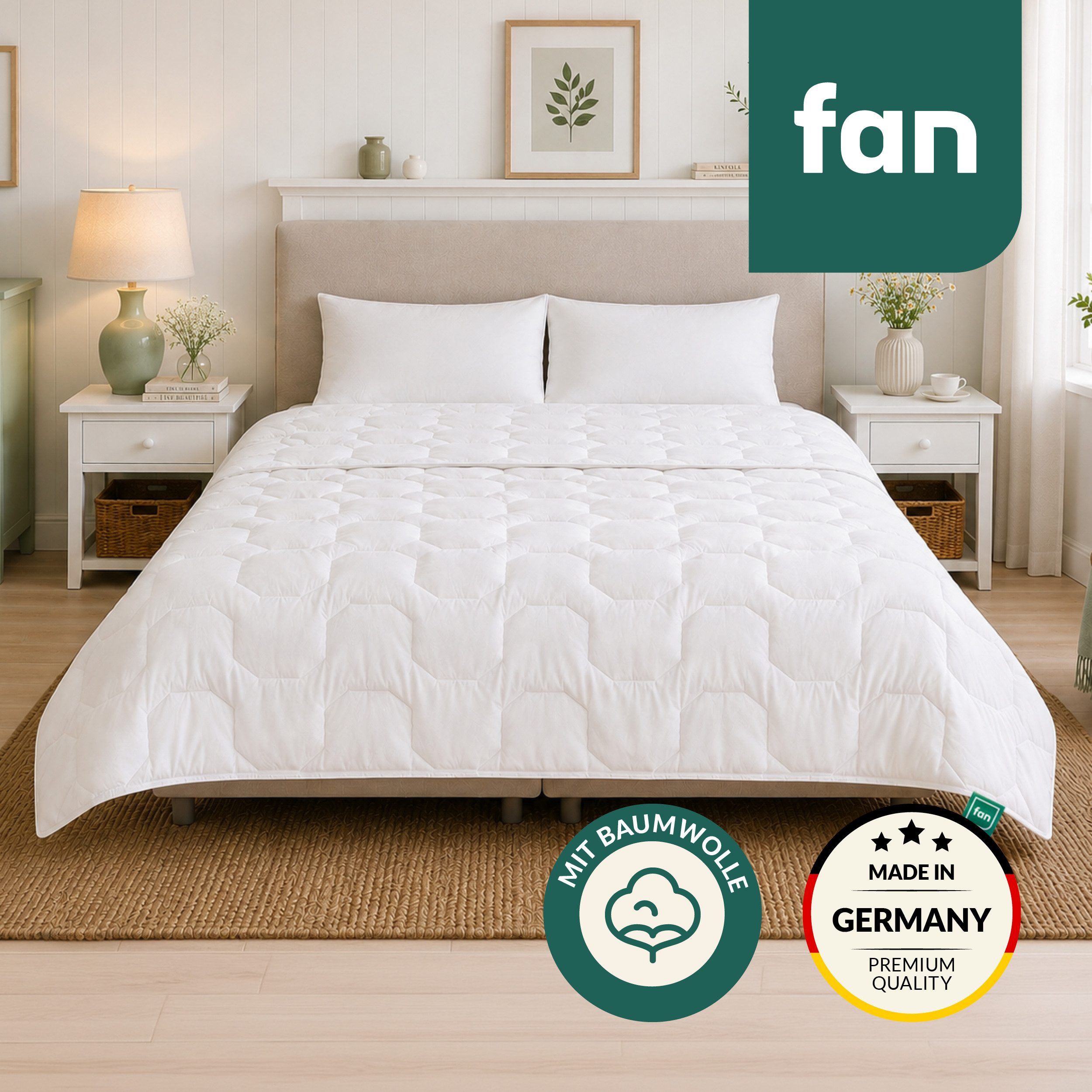 fan Baumwollbettdecke Kansas, Bettdecken für Sommer und Winter, Decke, Füllung: 100% Baumwolle, Bezug: 100% Baumwolle, Bettdecke 135x200 cm, 155x220 cm und weiteren Größen, Made in Germany