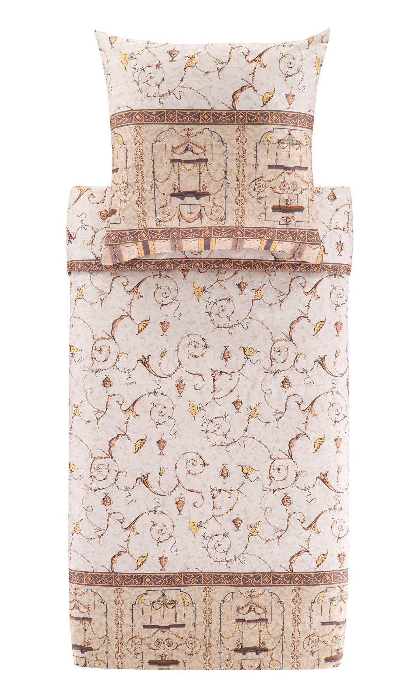 Bassetti Bettwäsche Bassetti Mako Satin Bettwäsche Oplontis 4M Beige 155x220 80x80 cm, Mako-Satin, Mako Satin, klassisches Bassetti Design in beige