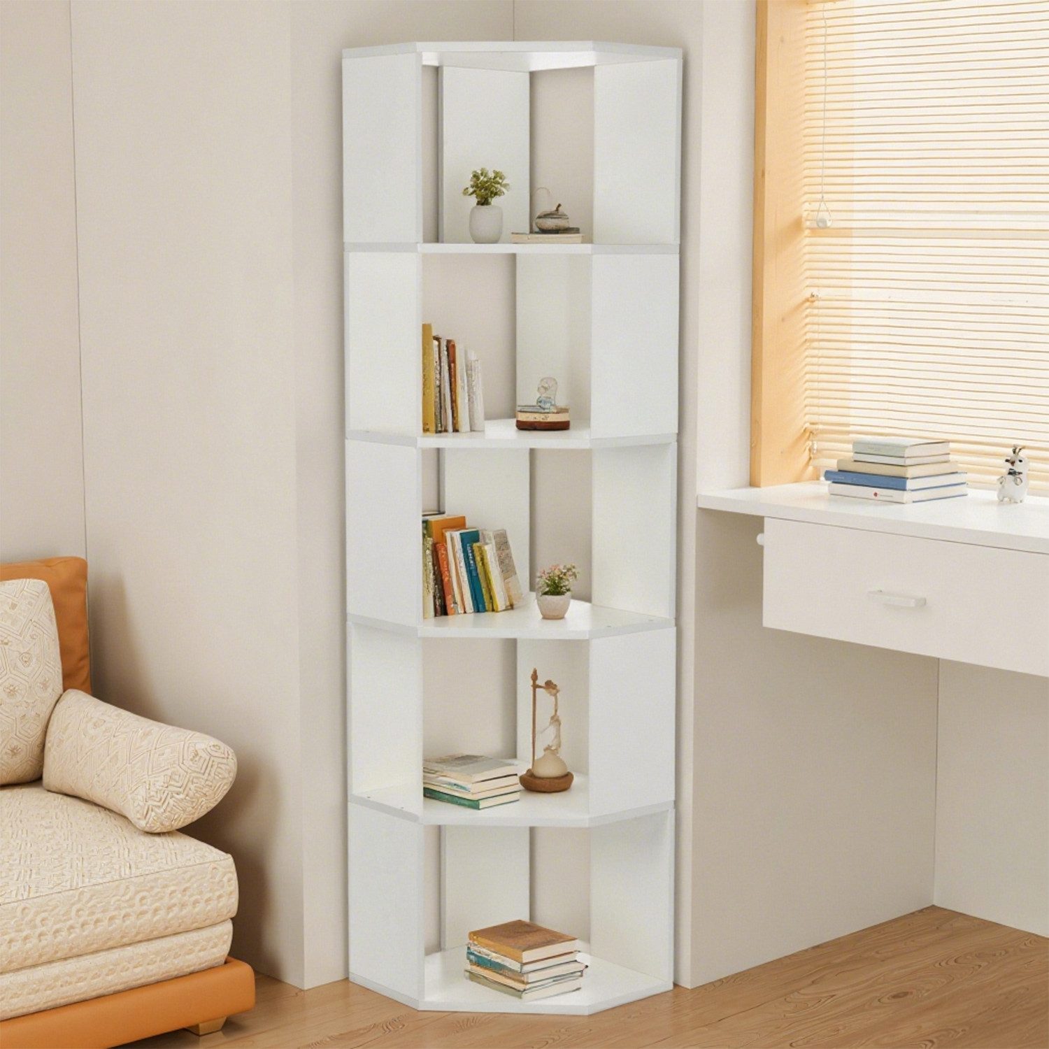 oyajia Bücherregal Bücherregal Eck 159cm für Wohnzimmer Home Office, 5-Stöc günstig online kaufen