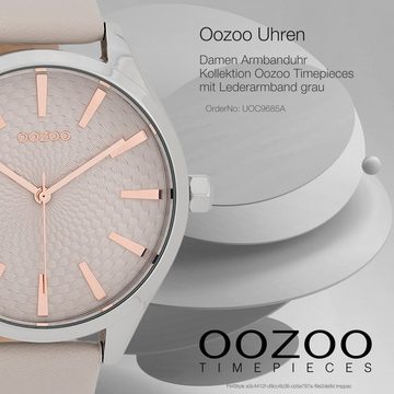 OOZOO Quarzuhr Oozoo Damen Armbanduhr Timepieces, Damenuhr rund, groß (ca. 42mm), Lederarmband grau, Fashion
