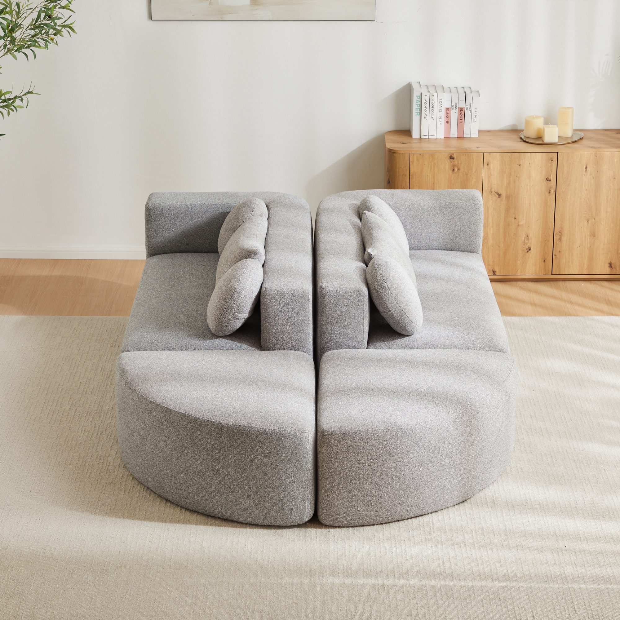 Flieks Sofa Modulare Ecksofa mit Schlaffunktion U-Form, keine Montage erforderlich 4 Teile, Multifunktional Schlafsofa Cloud Couch Chenillestoff Grau