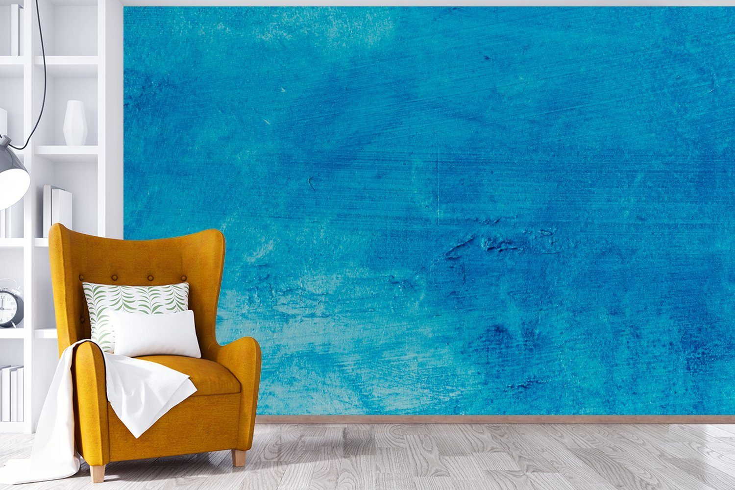 MuchoWow Fototapete Wohnzimmer, - Schlafzimmer, für Wand Matt, Kinderzimmer, - (6 St), Wallpaper Blau, bedruckt, Vinyl Tapete Farbe