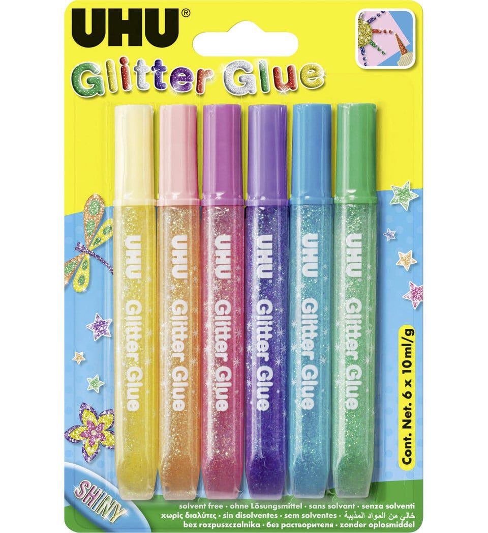 UHU Bastelfarbe UHU Glitter Glue Shiny 6 x 10 ml
