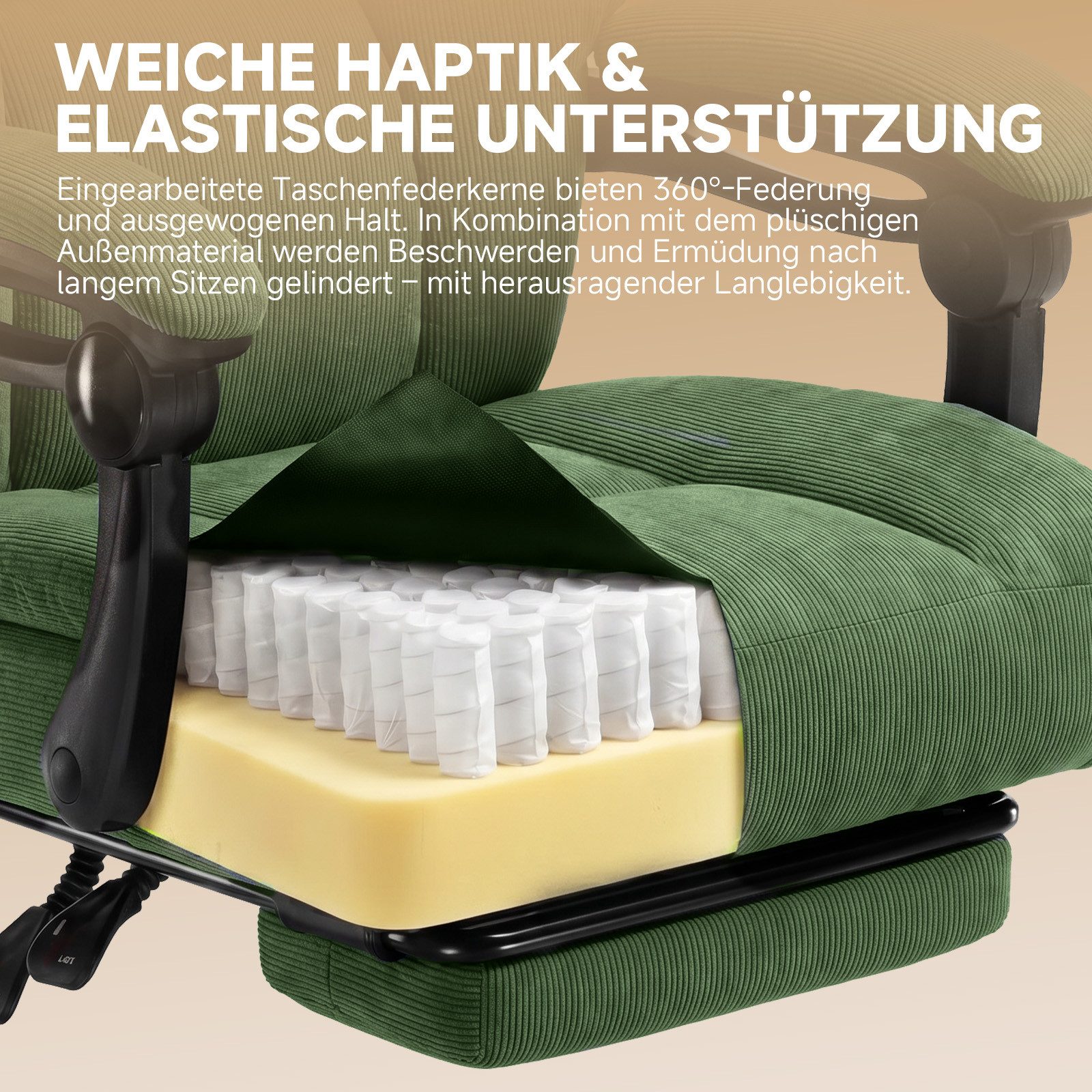 GTPLAYER Gaming-Stuhl Ergonomischer Bürostuhl mit Fußstütze und Lendenstütze Chefsessel, breiter Computersessel, Höhenverstellbar, Federkernsitz